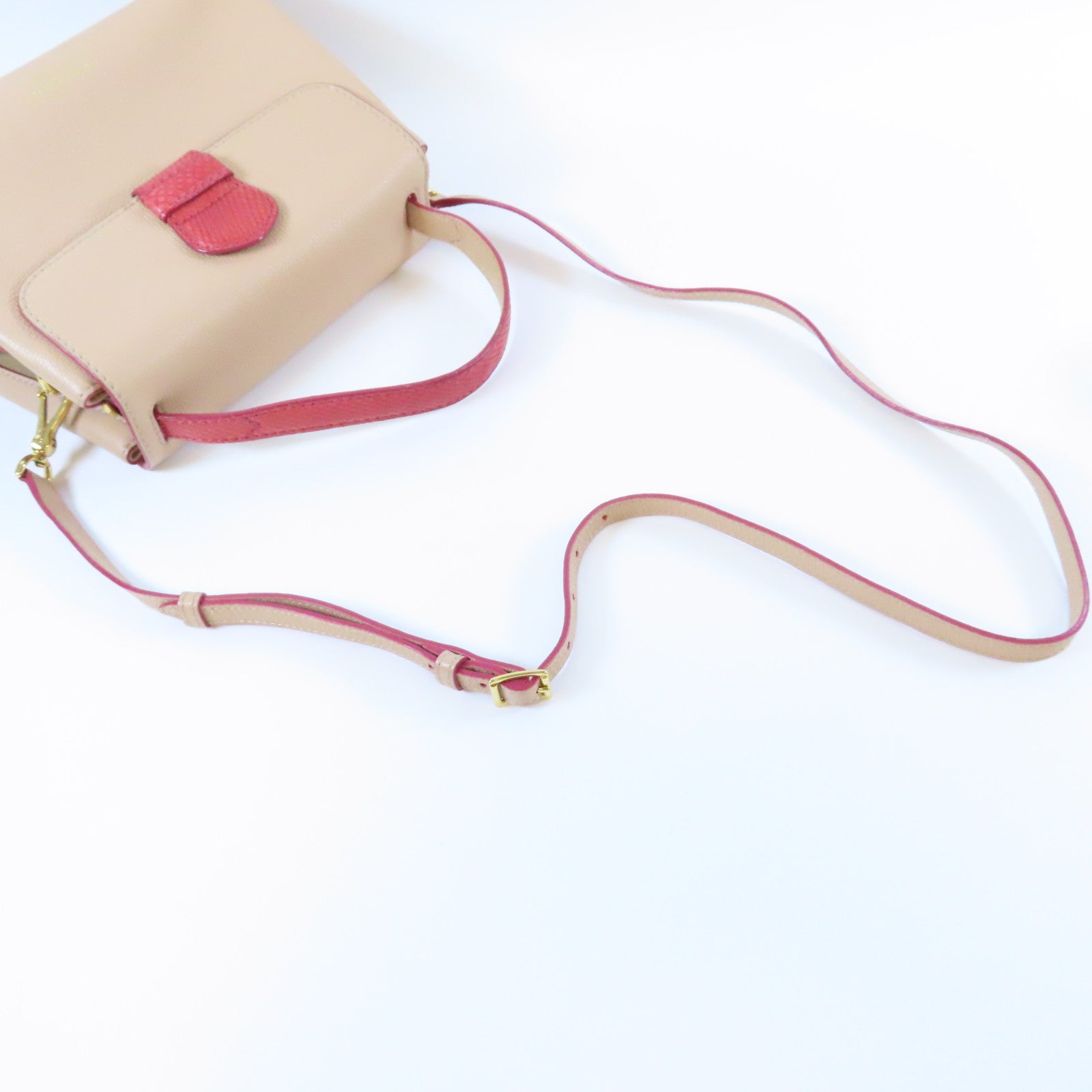 BURBERRY 牛皮皮革2 Way Shoulder Bag金扣手挽肩背兩用袋紅色/米色