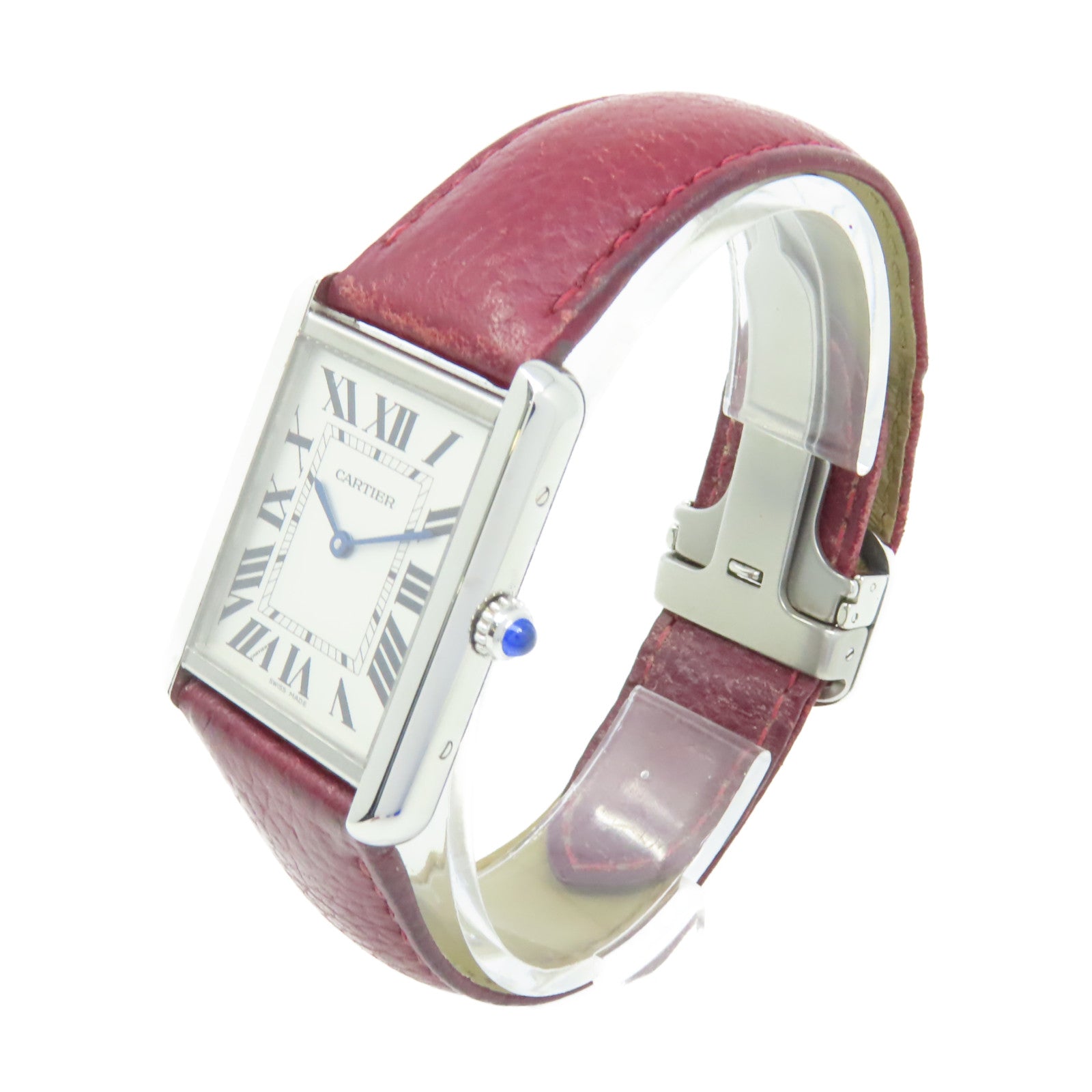CARTIER Tank Solo GM Watch不鏽鋼/牛皮皮帶石英機芯手錶白色