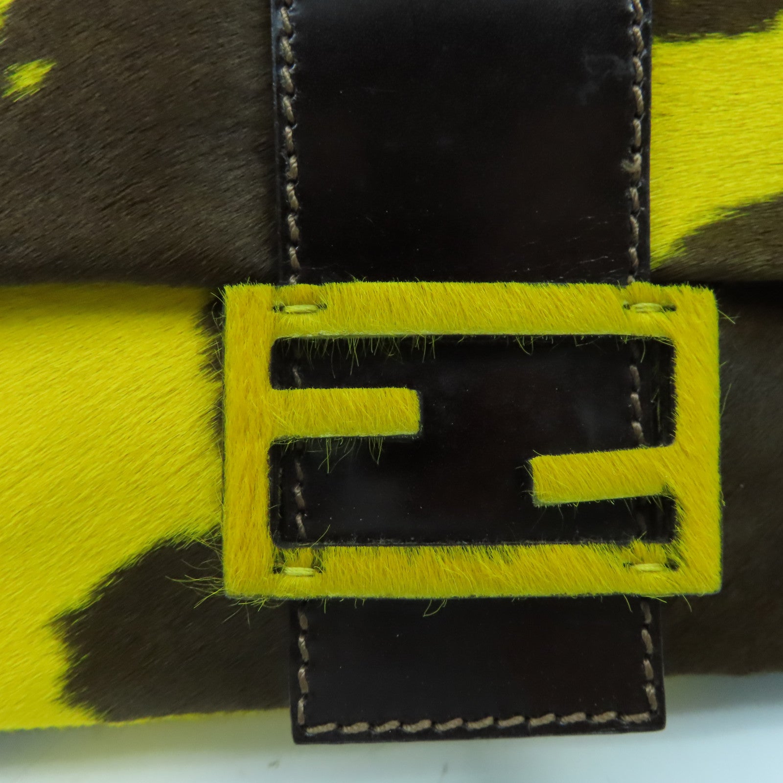 FENDI 馬毛Shoulder Bag銀扣手挽袋黃色/啡色