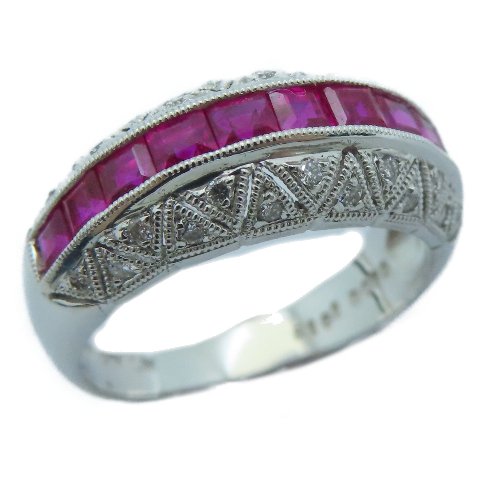 JEWELRY 18K白金Ruby Diamond Ring1.61ct红宝石/0.15ct钻石戒指US#6
