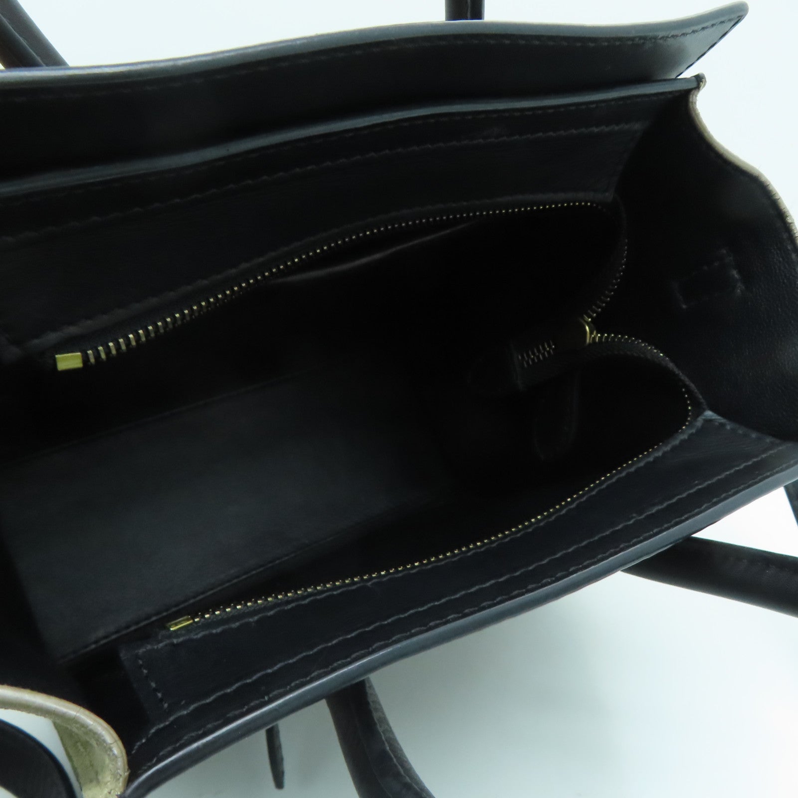 CELINE 牛皮皮革/帆布Nano Luggage 2 Way Shoulder 金扣手挽肩背两用袋黑色