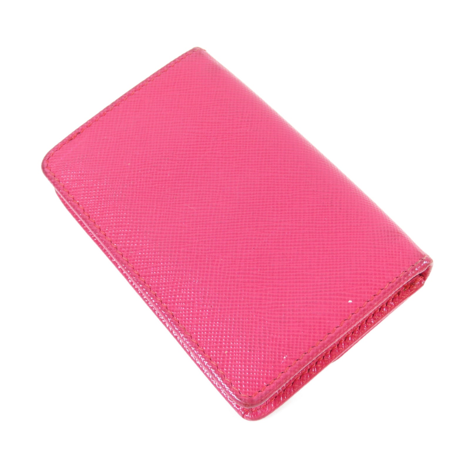PRADA Saffiano皮革Card Case金扣卡片套桃紅色