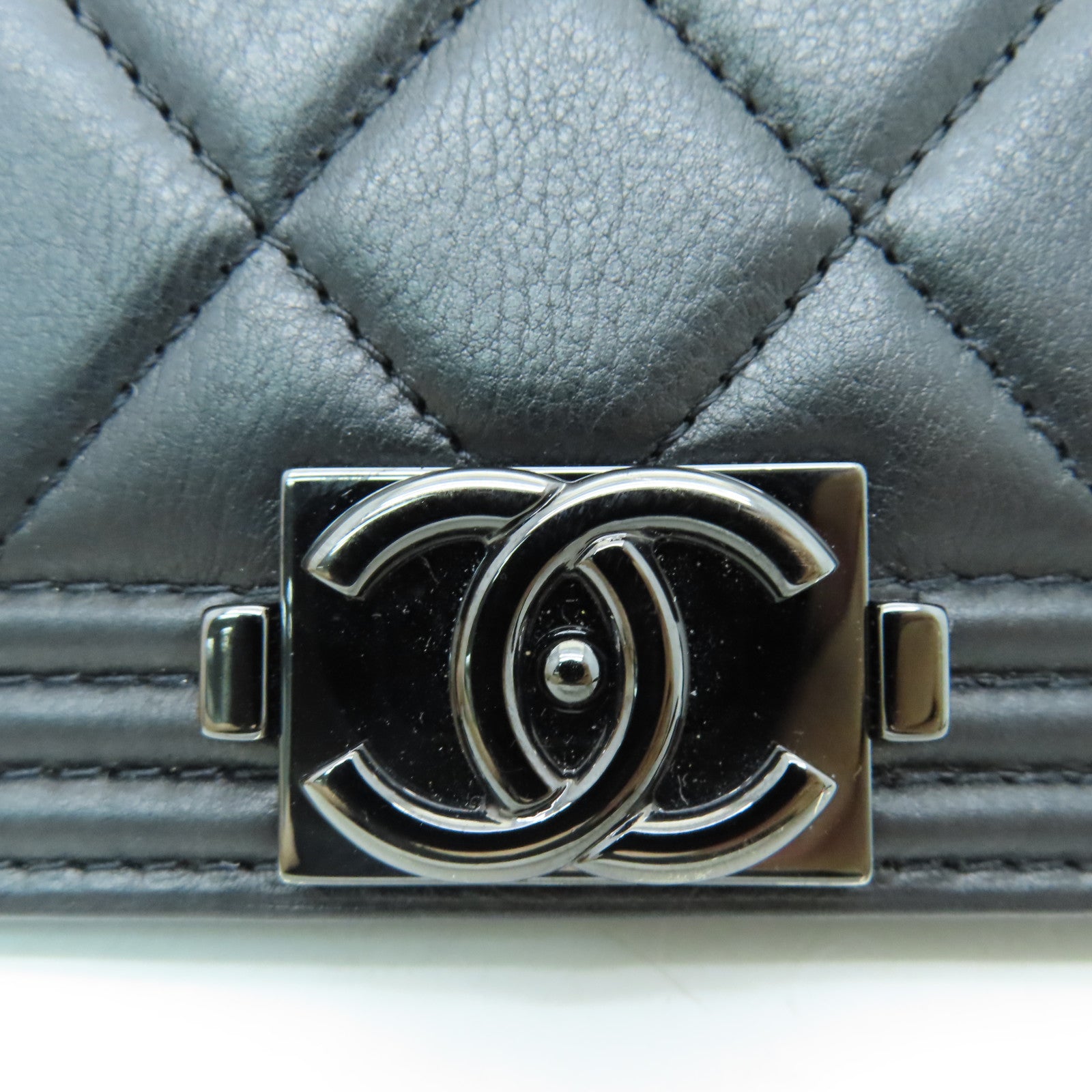 CHANEL 菱格羊皮皮革Boy Wallet So Black長錢包黑色