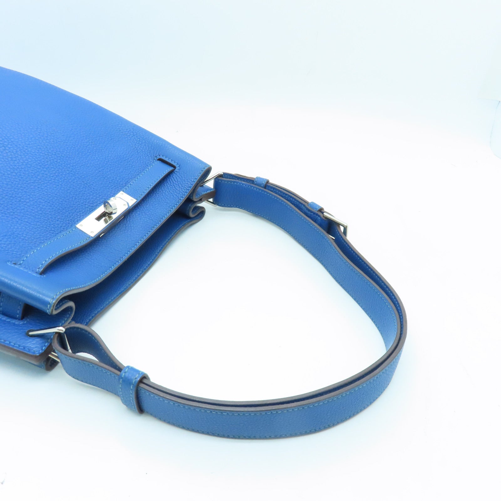 HERMES Togo皮革So Kelly 22銀扣肩背袋藍色
