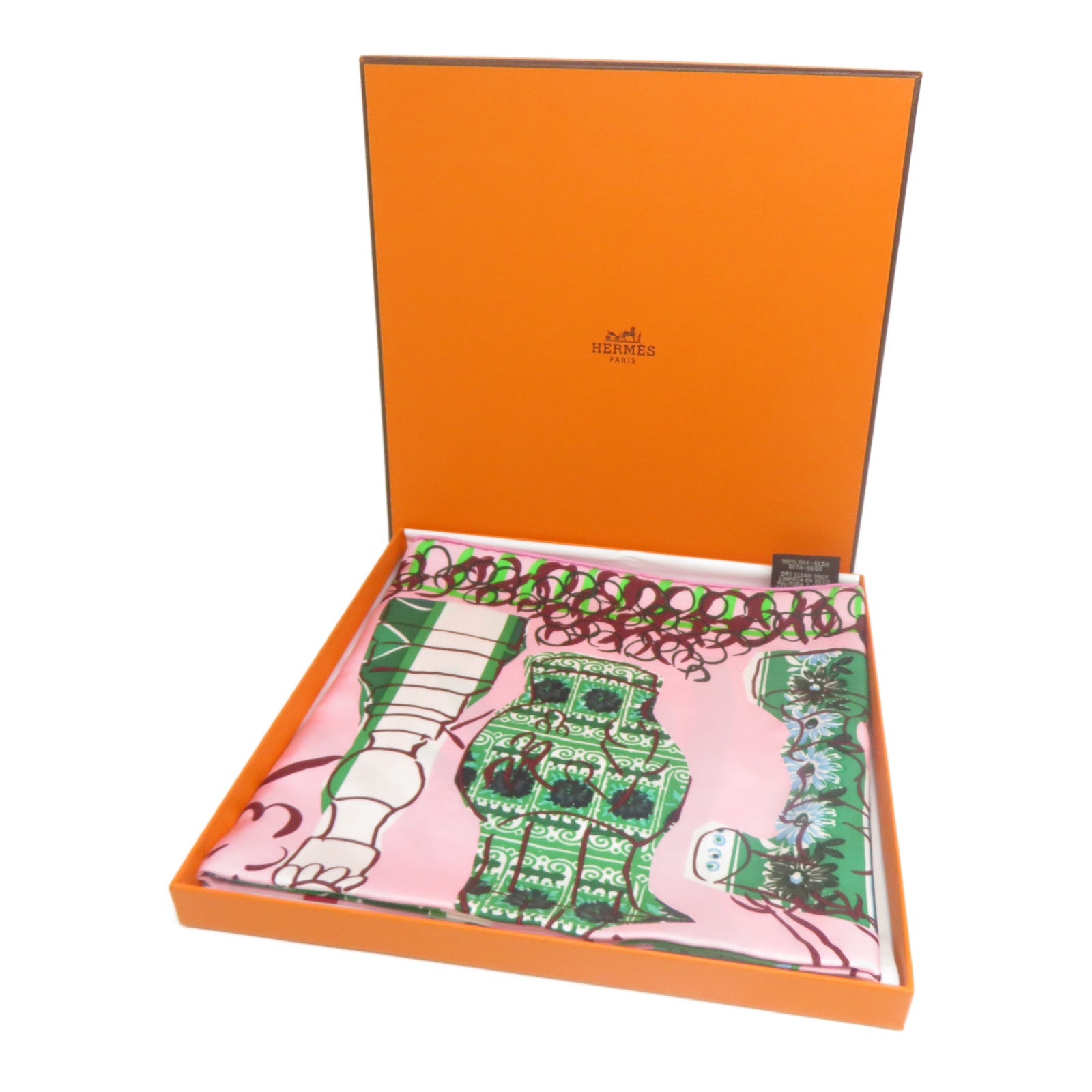 HERMES 【激減優惠】 絲質Scarf絲巾粉紅色/綠色