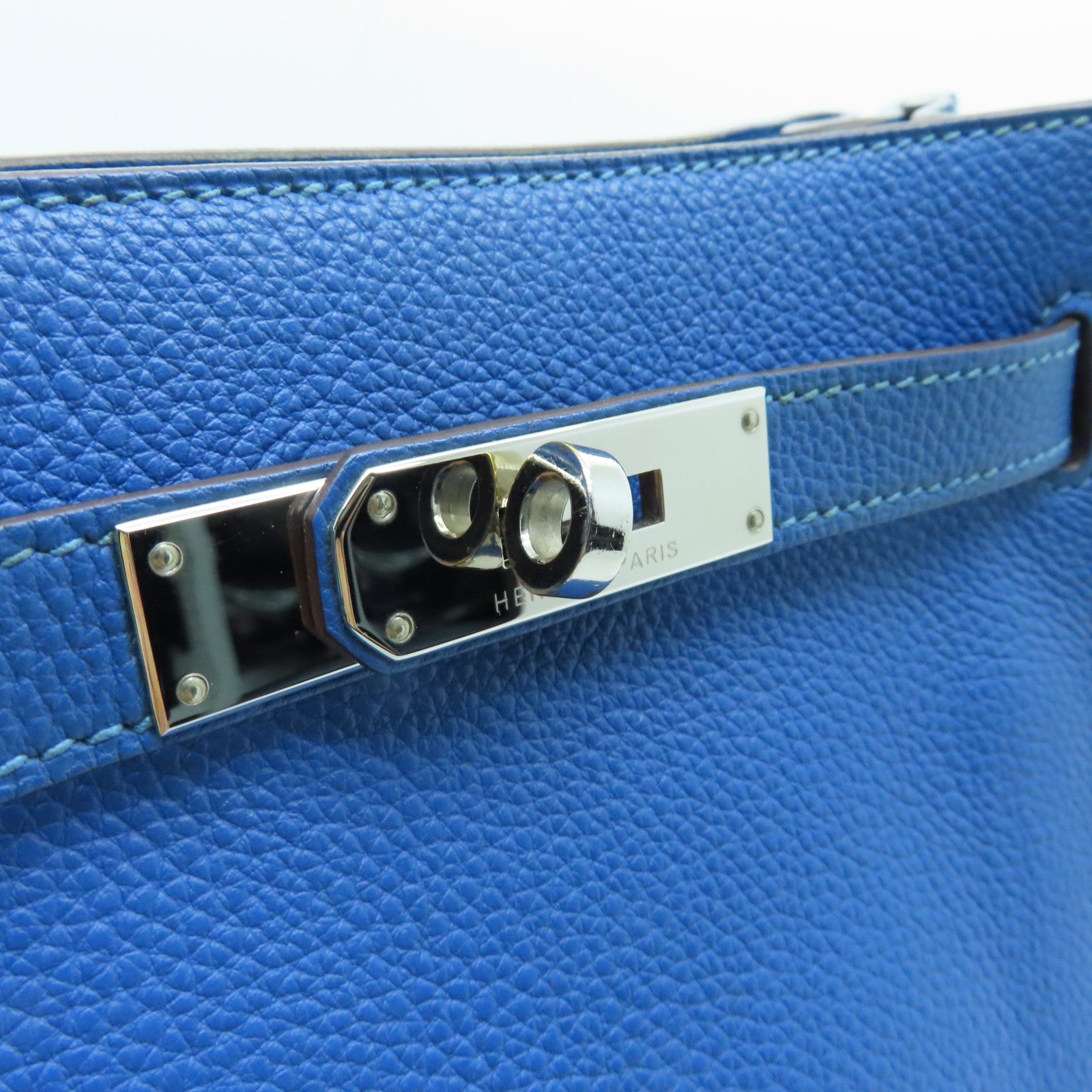 HERMES Togo皮革So Kelly 22銀扣肩背袋藍色