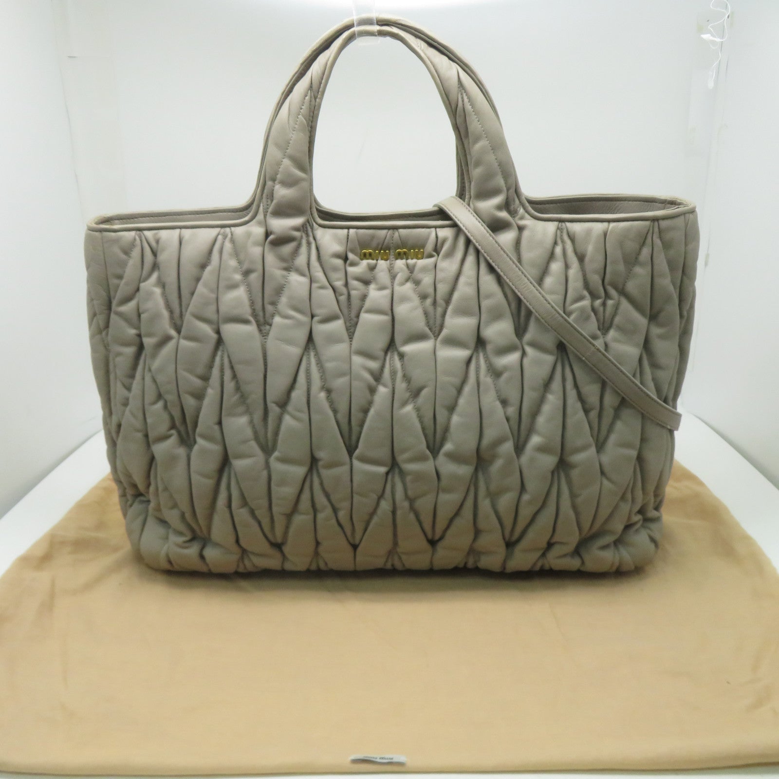 Miu Miu 牛皮皮革2 Way Bag金扣手挽肩背兩用袋灰色
