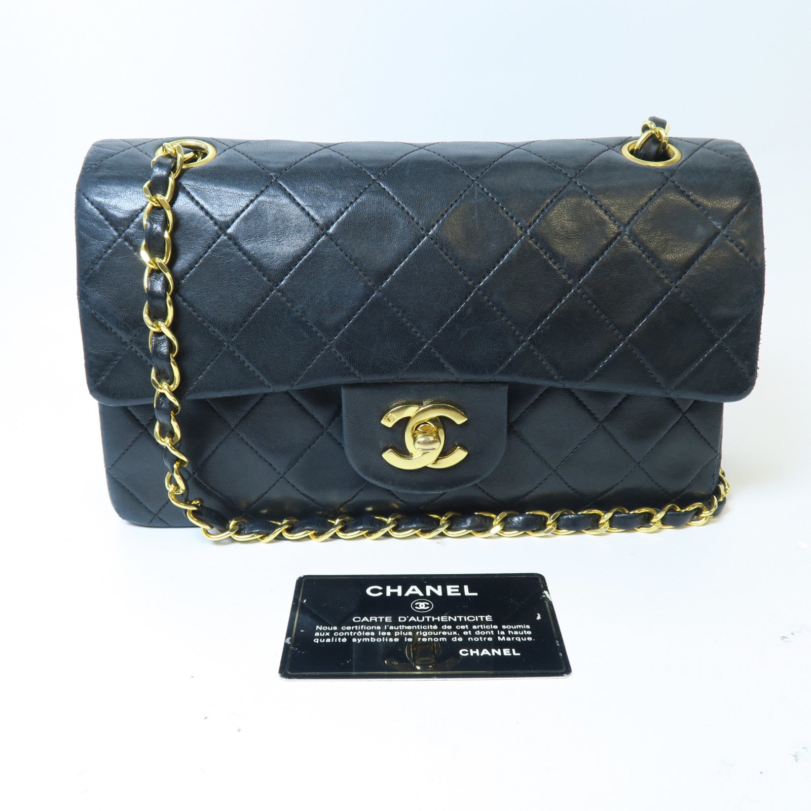 CHANEL 菱格羊皮皮革Classic Flap 23金扣鏈帶肩背袋黑色