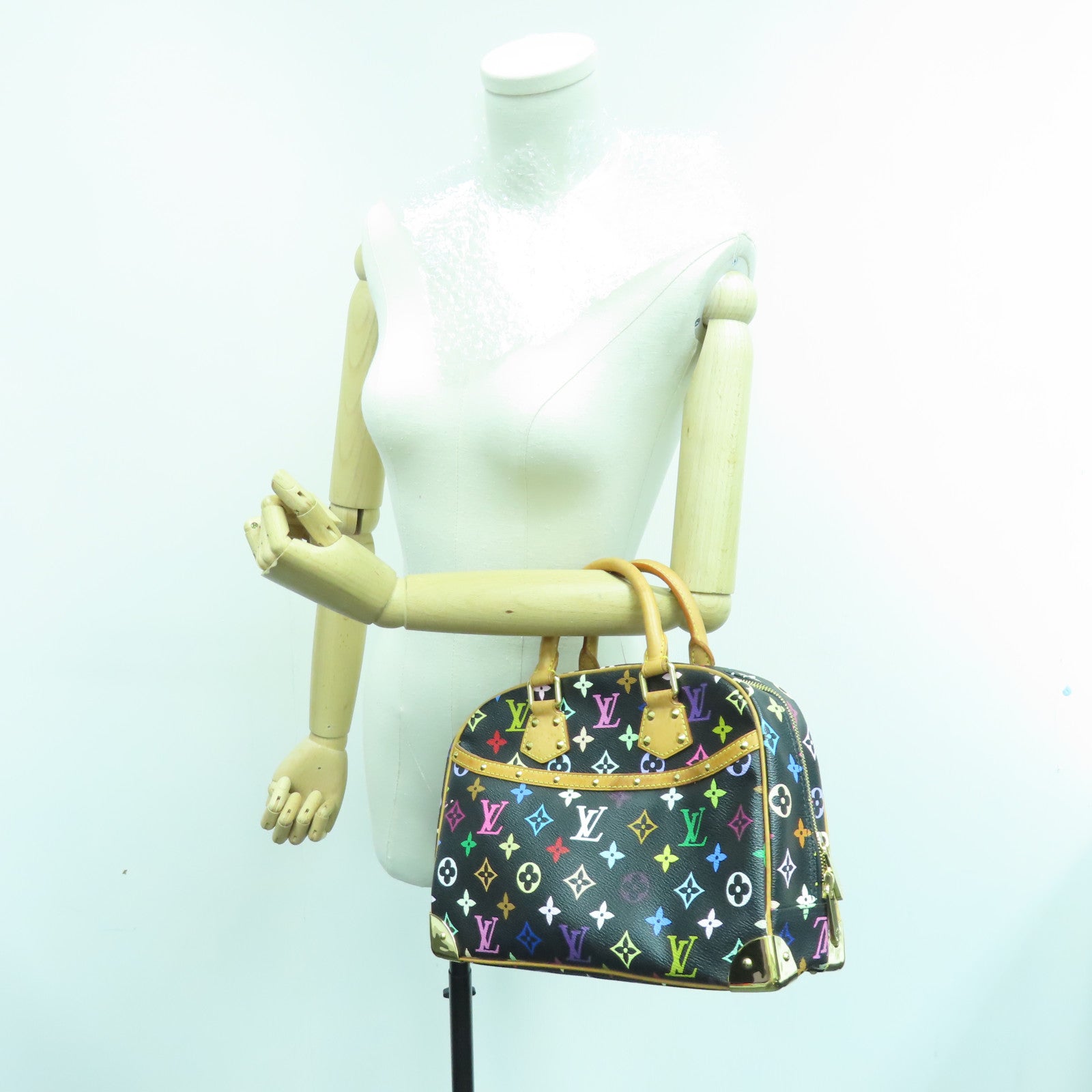 LOUIS VUITTON Monogram Multicolore Trouville金扣手挽袋黑色/彩色