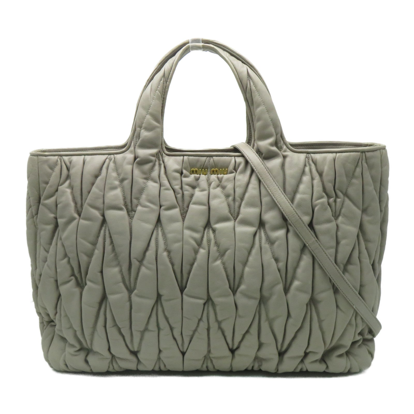 Miu Miu 牛皮皮革2 Way Bag金扣手挽肩背兩用袋灰色