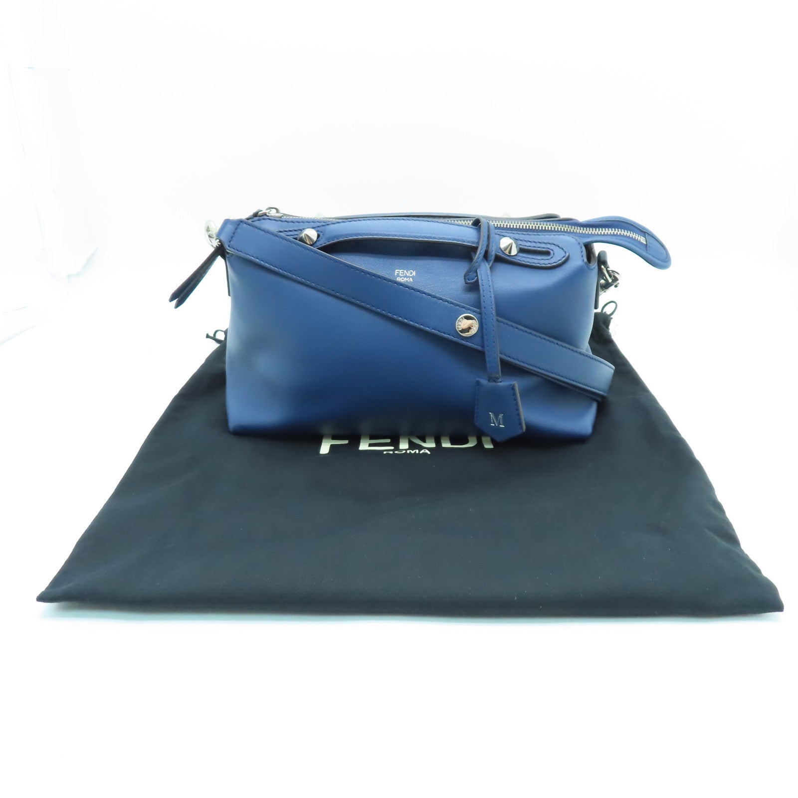 FENDI 牛皮皮革By the Way銀扣手挽肩背袋藍色