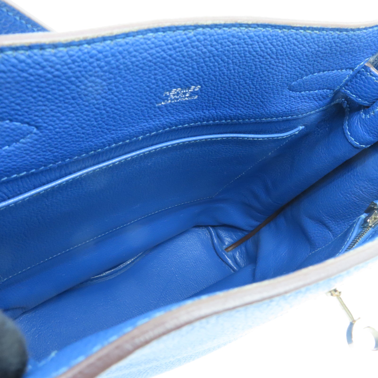 HERMES Togo皮革So Kelly 22銀扣肩背袋藍色