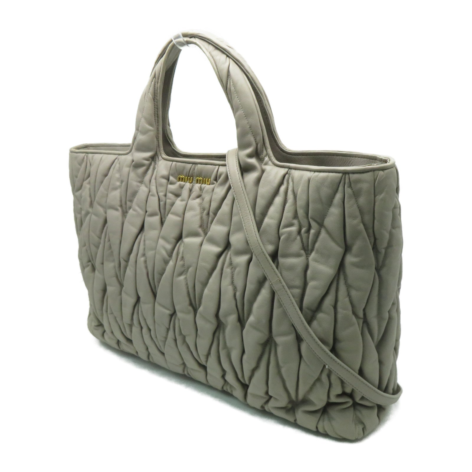 Miu Miu 牛皮皮革2 Way Bag金扣手挽肩背兩用袋灰色