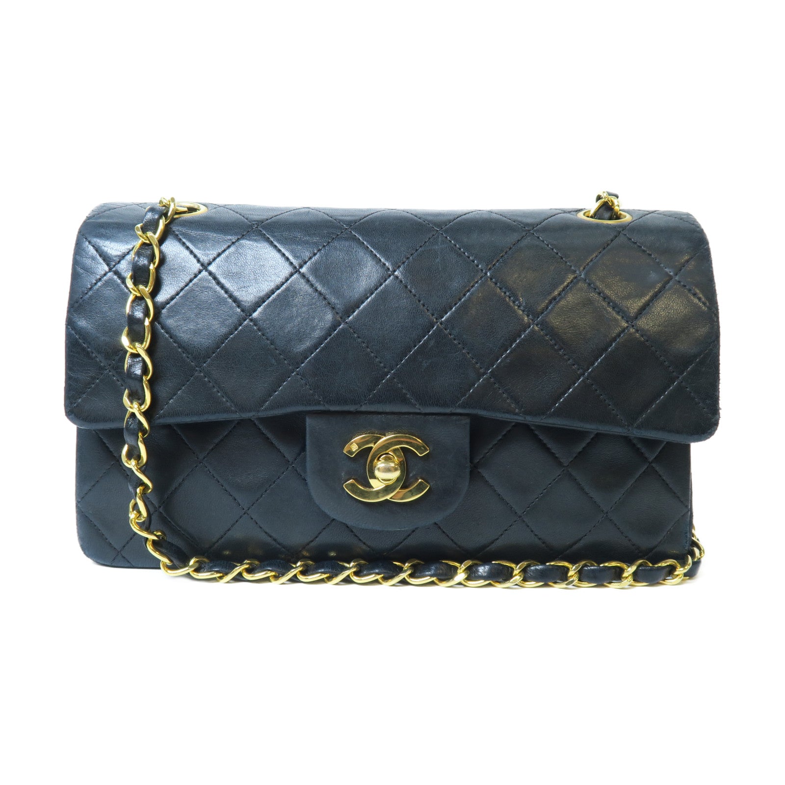 CHANEL 菱格羊皮皮革Classic Flap 23金扣鏈帶肩背袋黑色