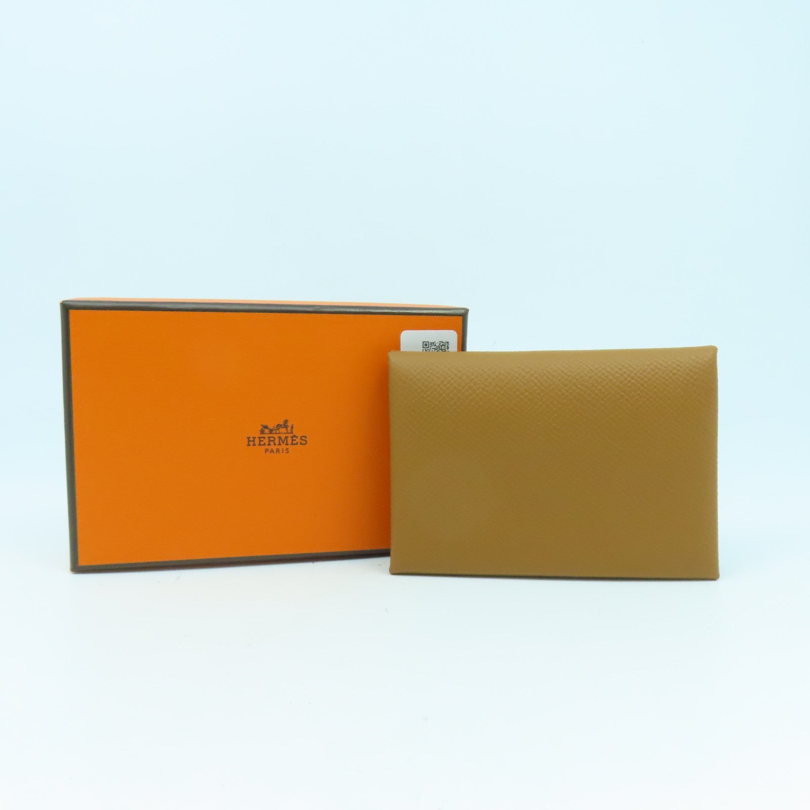 HERMES Epsom皮革Calvi Duo銀扣卡片套Gold經典駝色