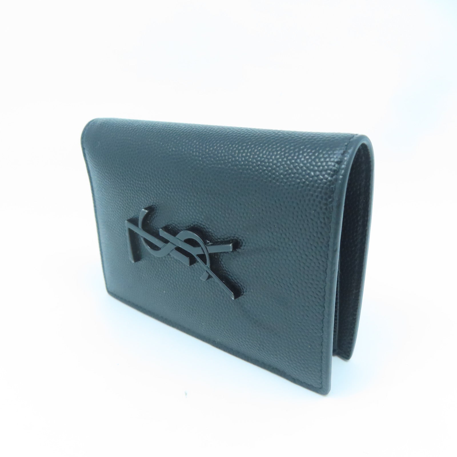 SAINT LAURENT 牛皮皮革Card Wallet黑扣卡片套黑色
