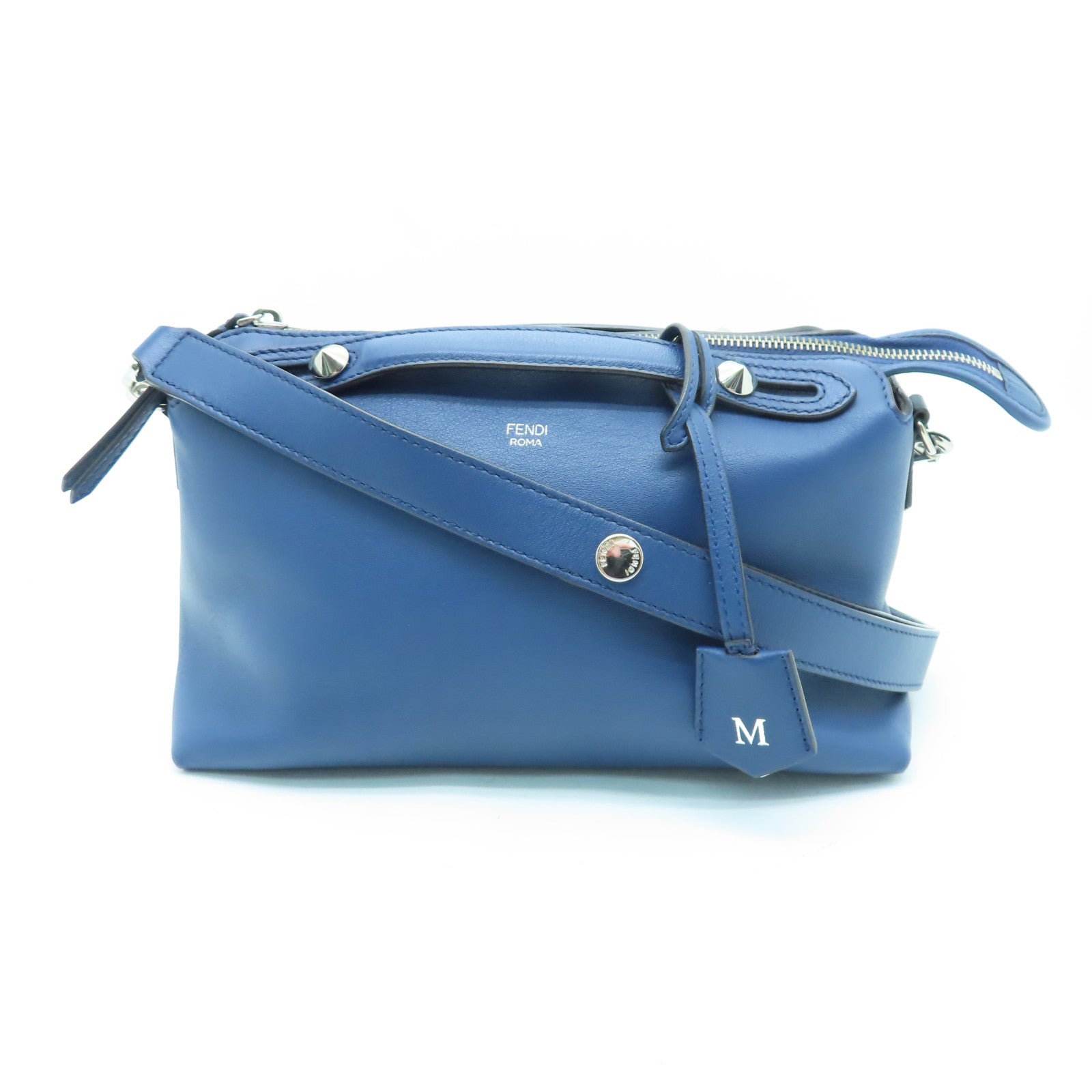FENDI 牛皮皮革By the Way銀扣手挽肩背袋藍色
