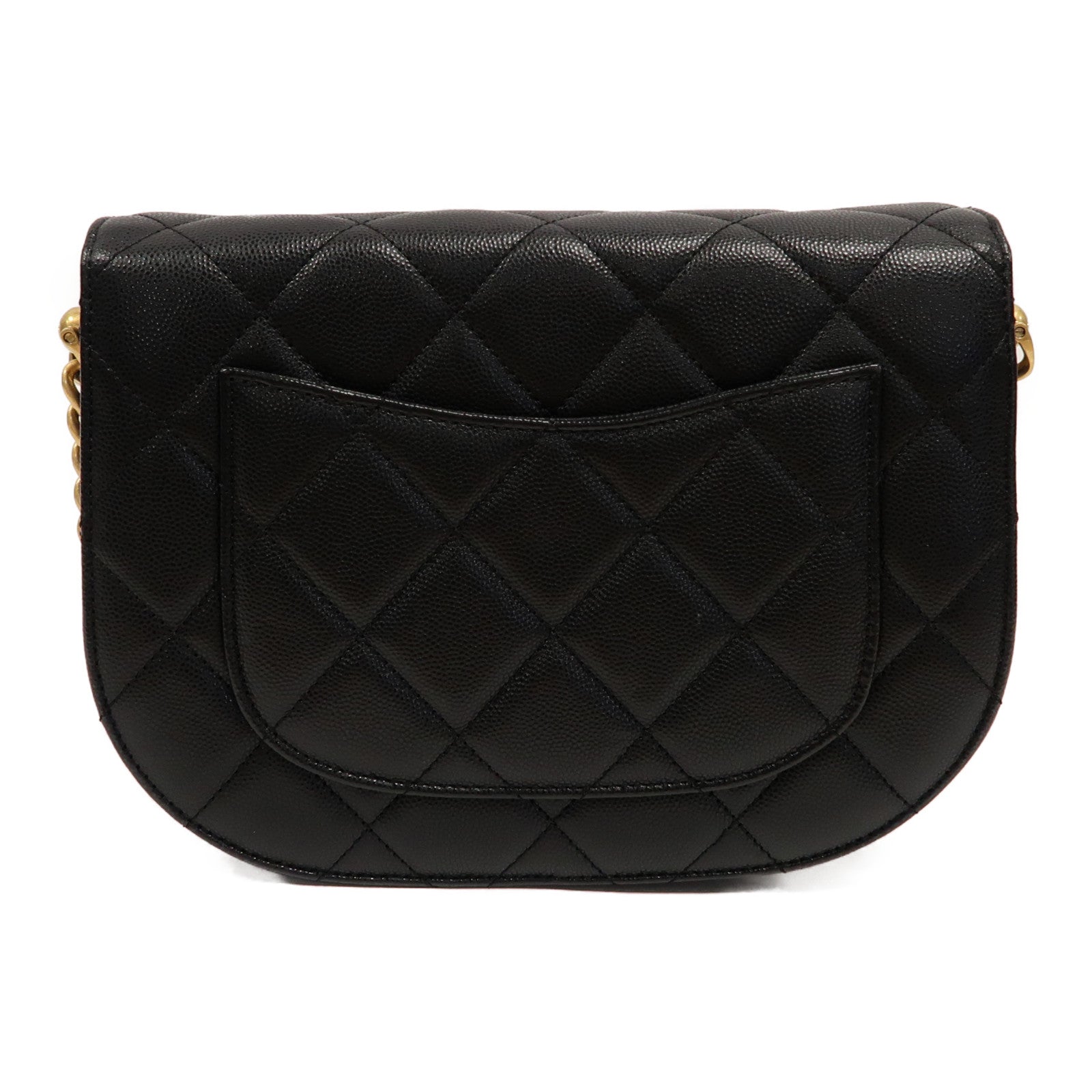 CHANEL 菱格Caviar皮革Chain Shoulder金扣鏈帶肩背袋黑色