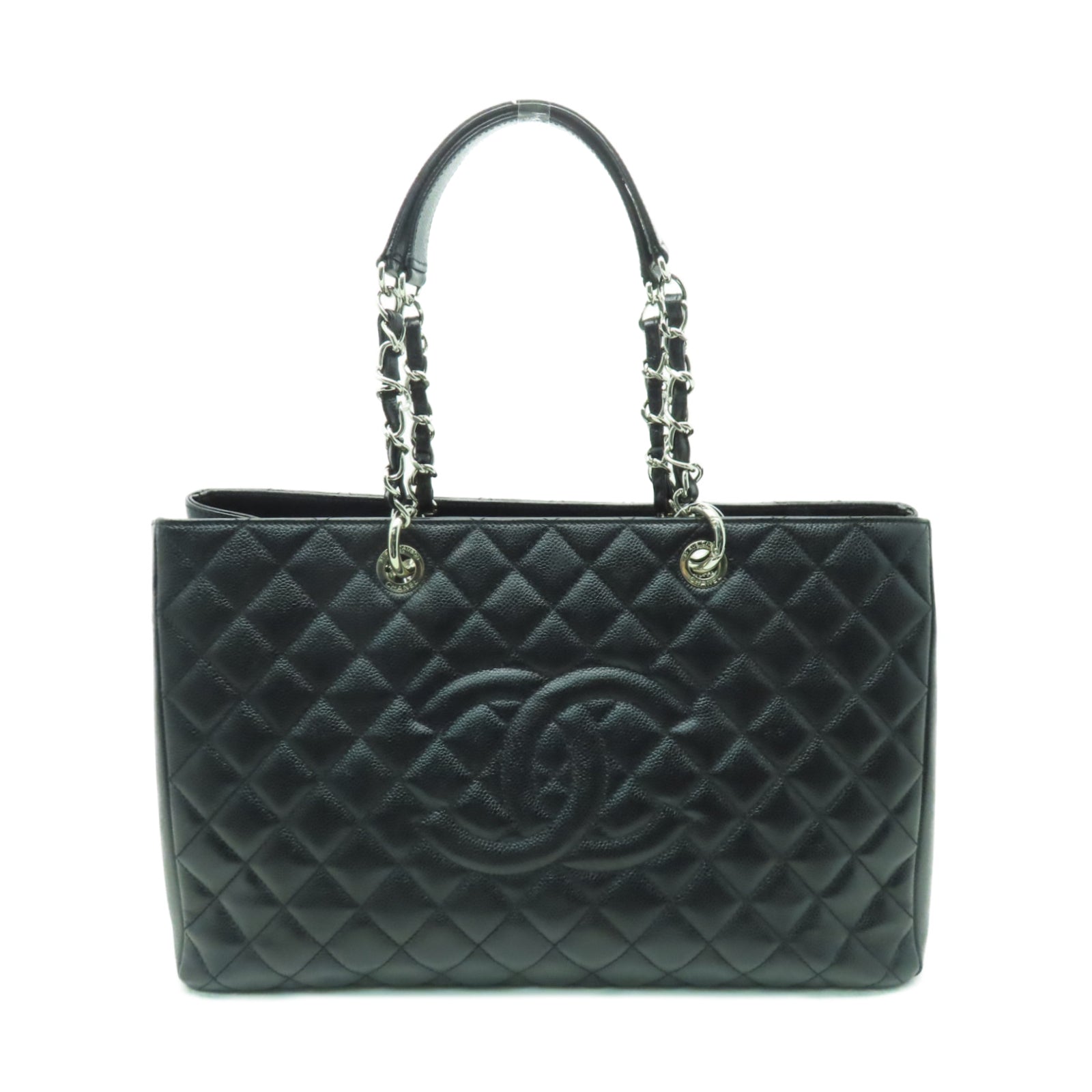 CHANEL 菱格Caviar皮革GST銀扣手挽袋黑色