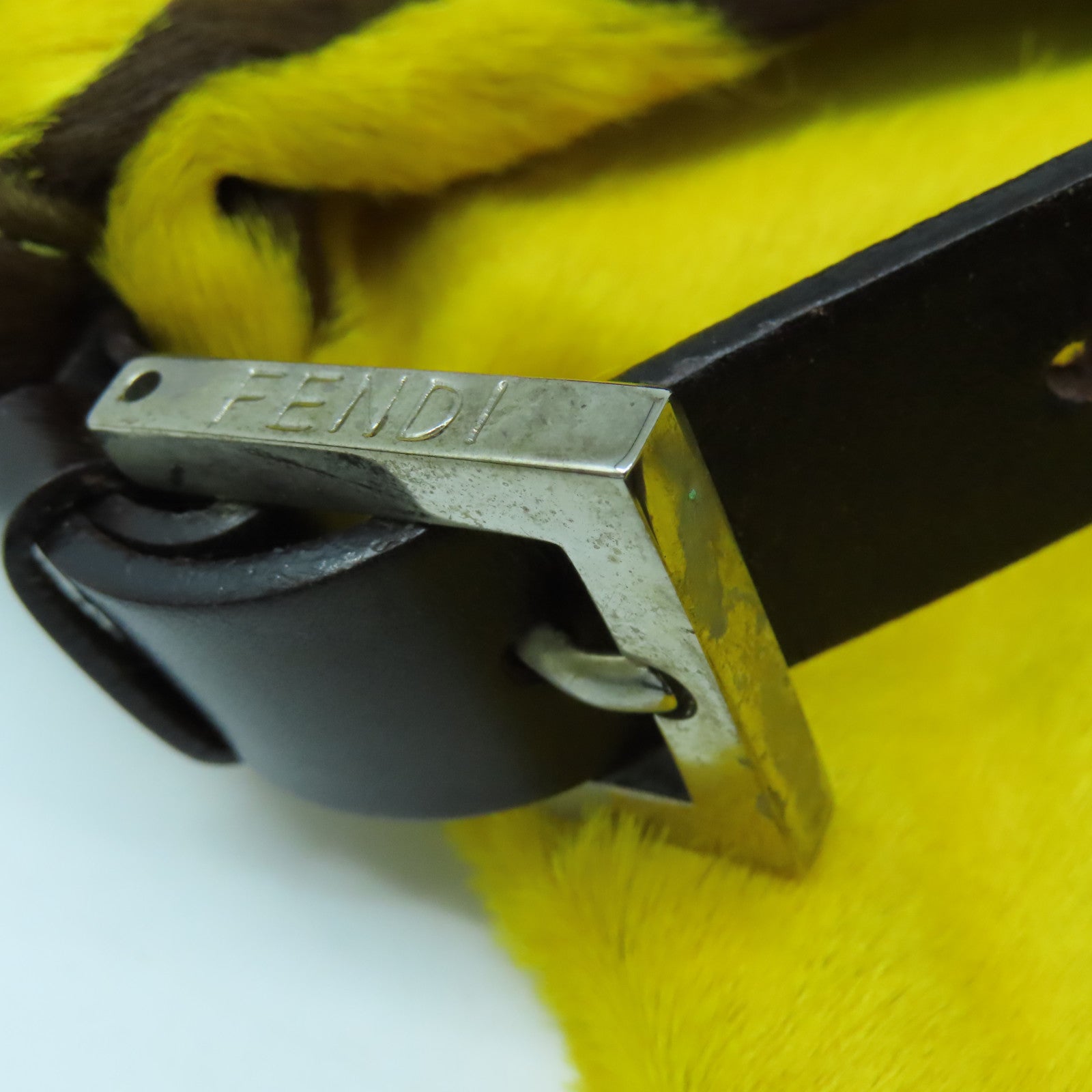FENDI 馬毛Shoulder Bag銀扣手挽袋黃色/啡色