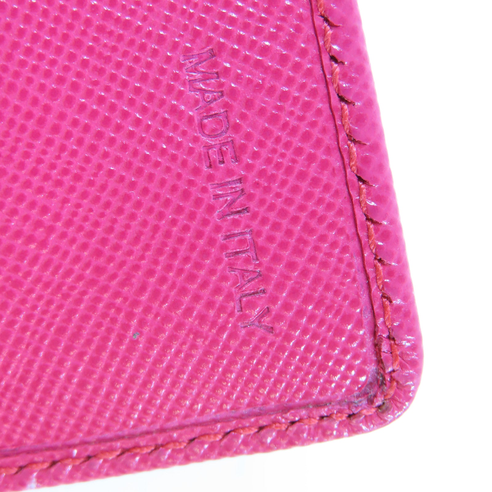 PRADA Saffiano皮革Card Case金扣卡片套桃紅色
