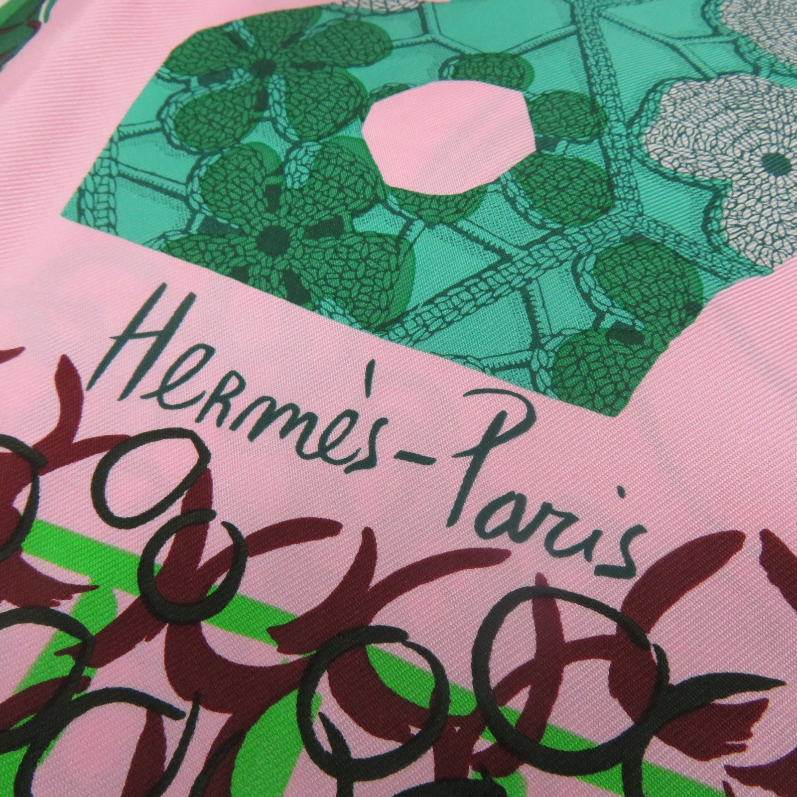 HERMES 【激減優惠】 絲質Scarf絲巾粉紅色/綠色