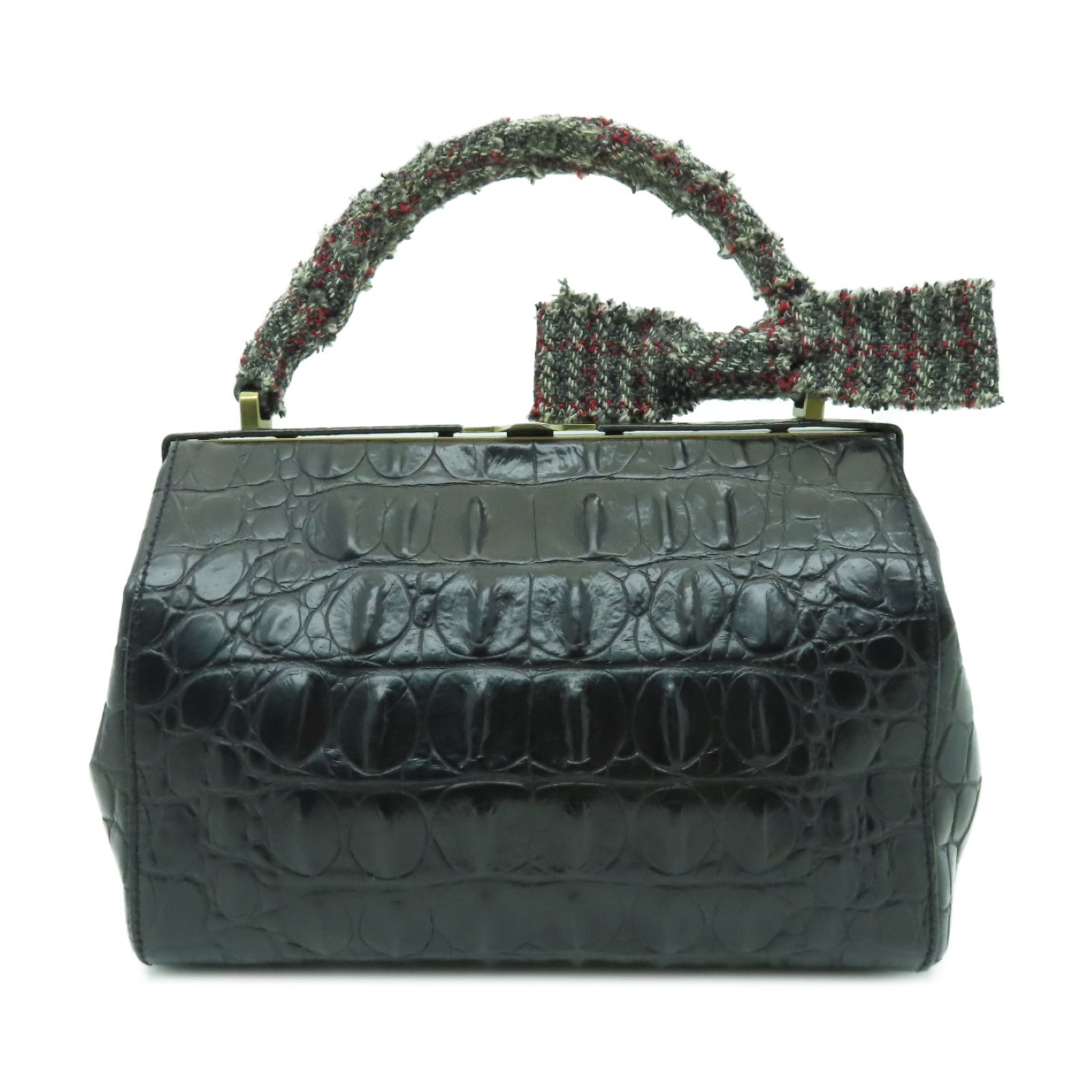 Miu Miu 牛皮皮革/斜紋軟呢Handbag金扣手挽袋黑色