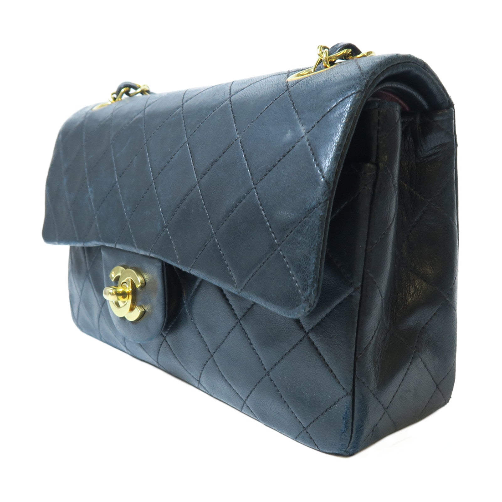 CHANEL 菱格羊皮皮革Classic Flap 23金扣鏈帶肩背袋黑色