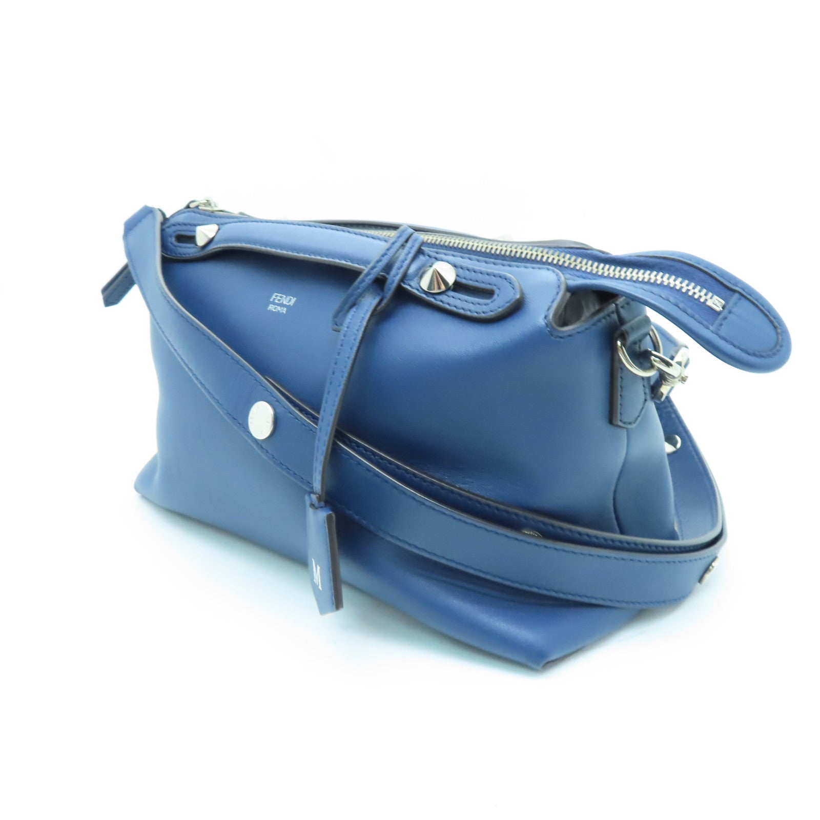 FENDI 牛皮皮革By the Way銀扣手挽肩背袋藍色