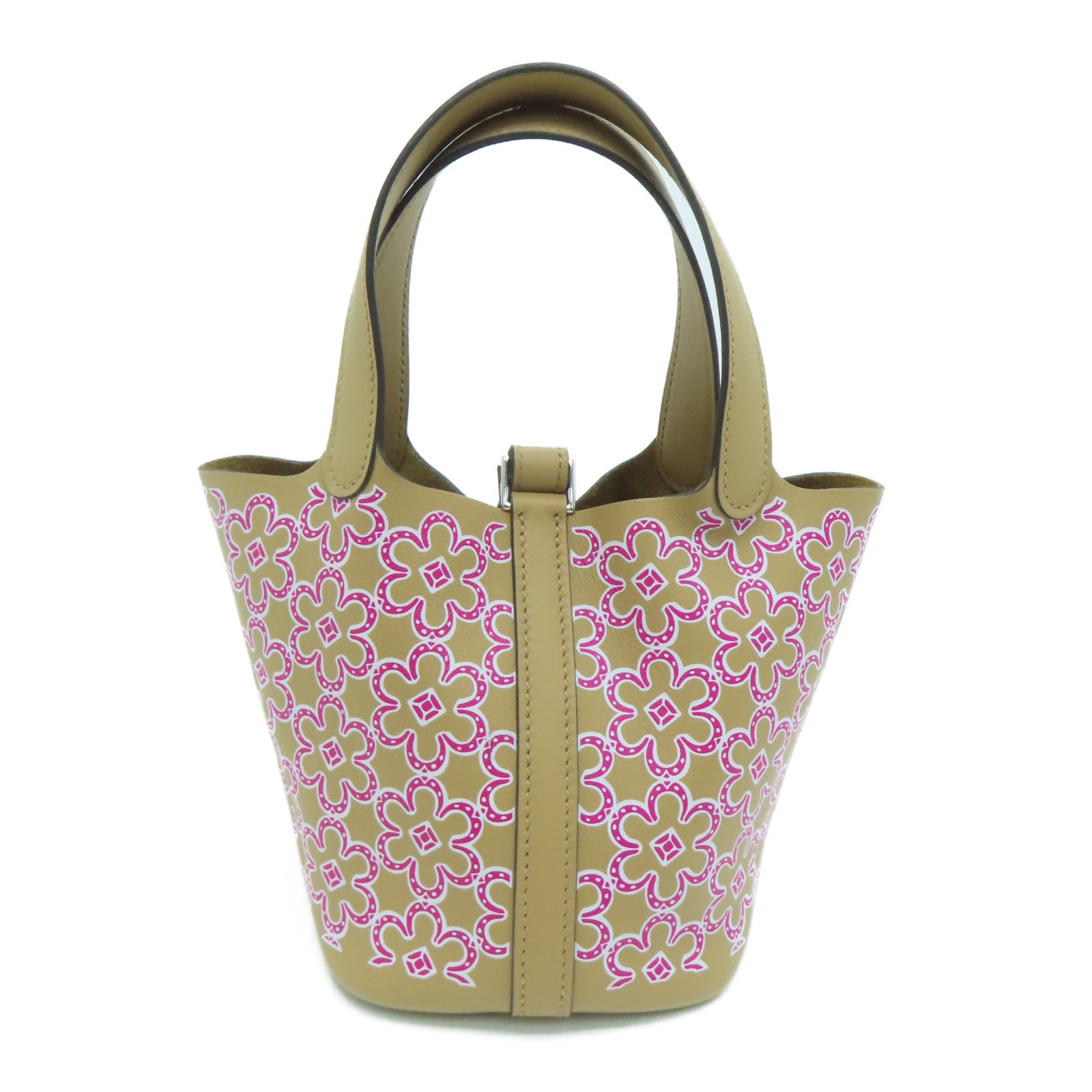 HERMES Swift皮革Micro 14 Lucky Daisy银扣手挽袋Chai/啡色