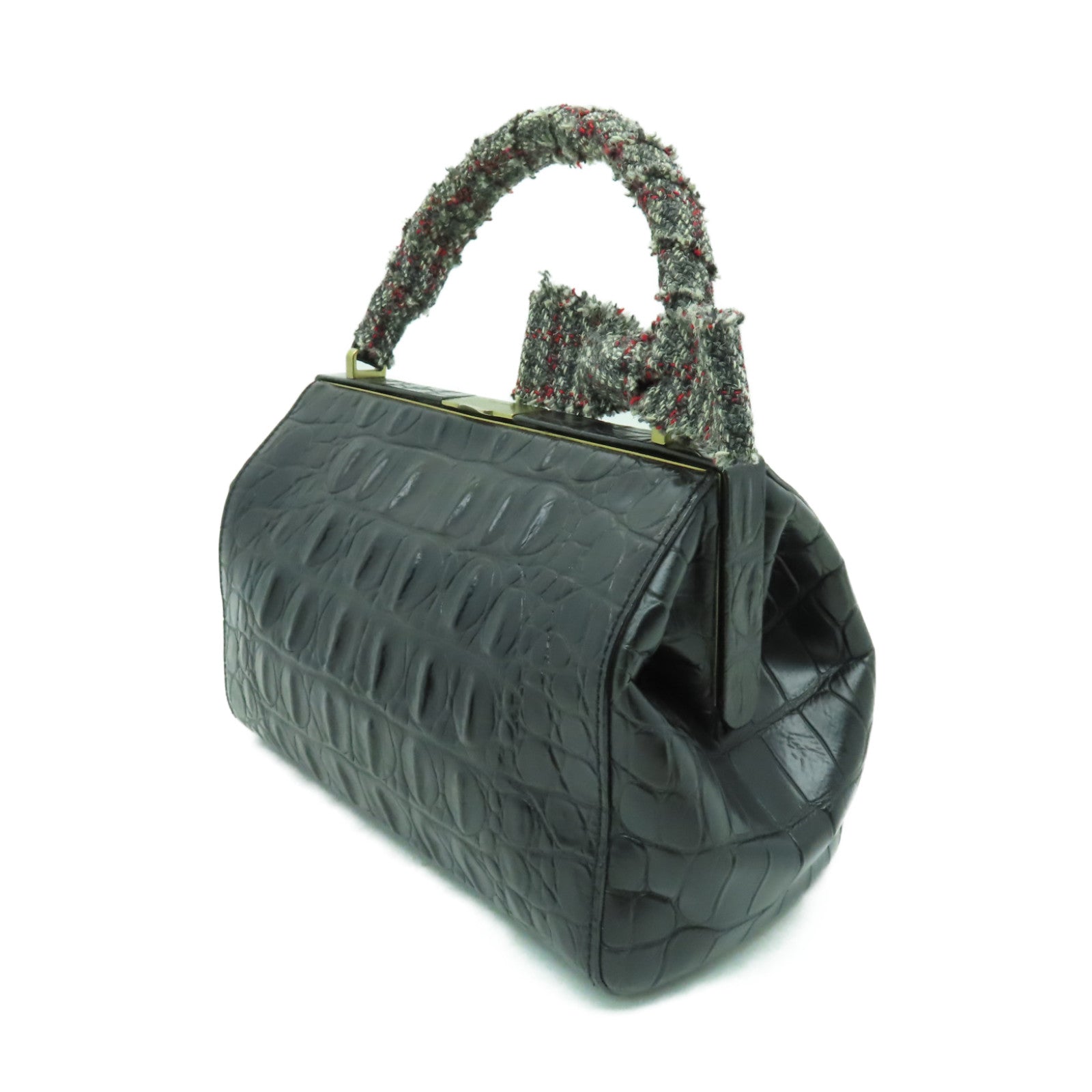 Miu Miu 牛皮皮革/斜紋軟呢Handbag金扣手挽袋黑色