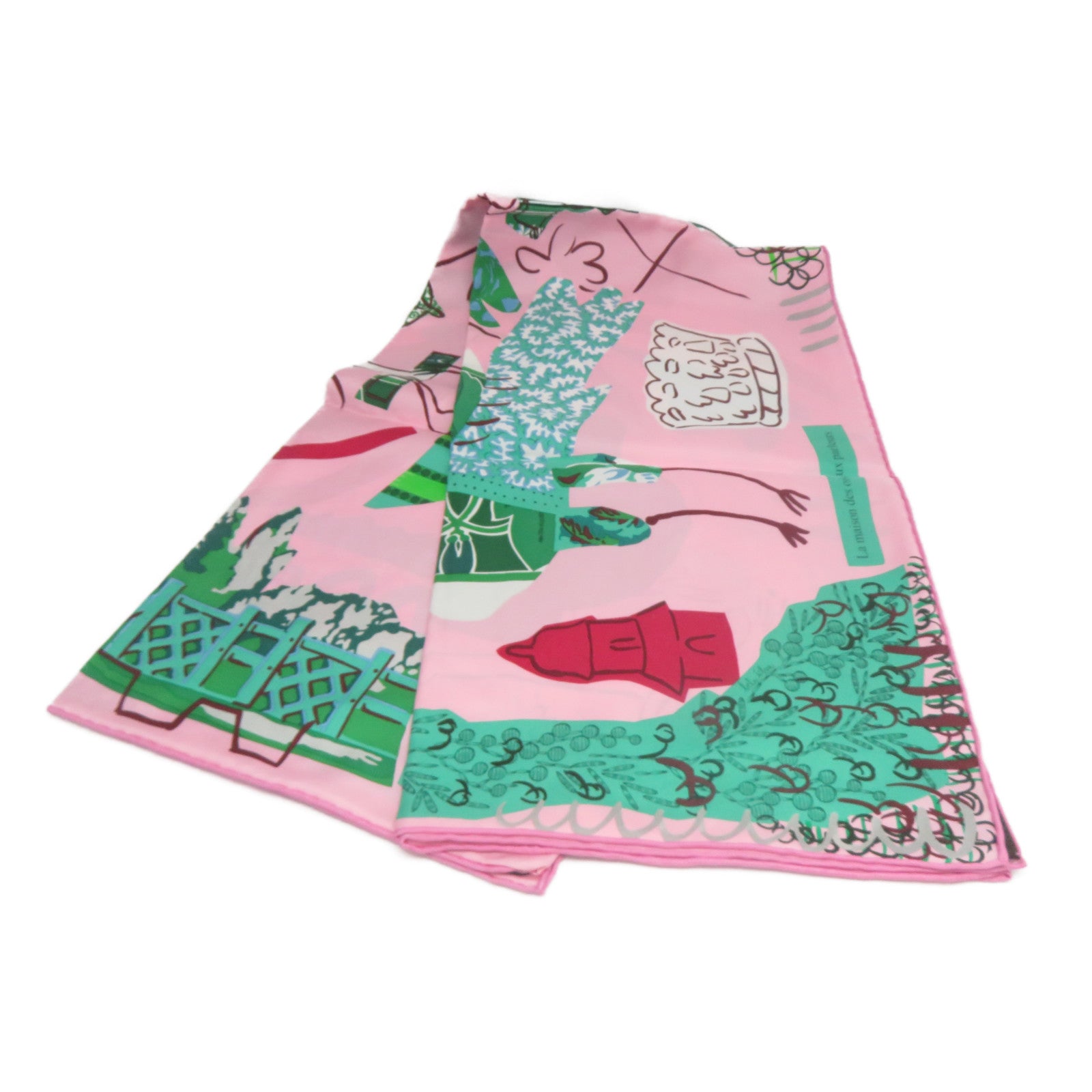 HERMES 【激減優惠】 絲質Scarf絲巾粉紅色/綠色