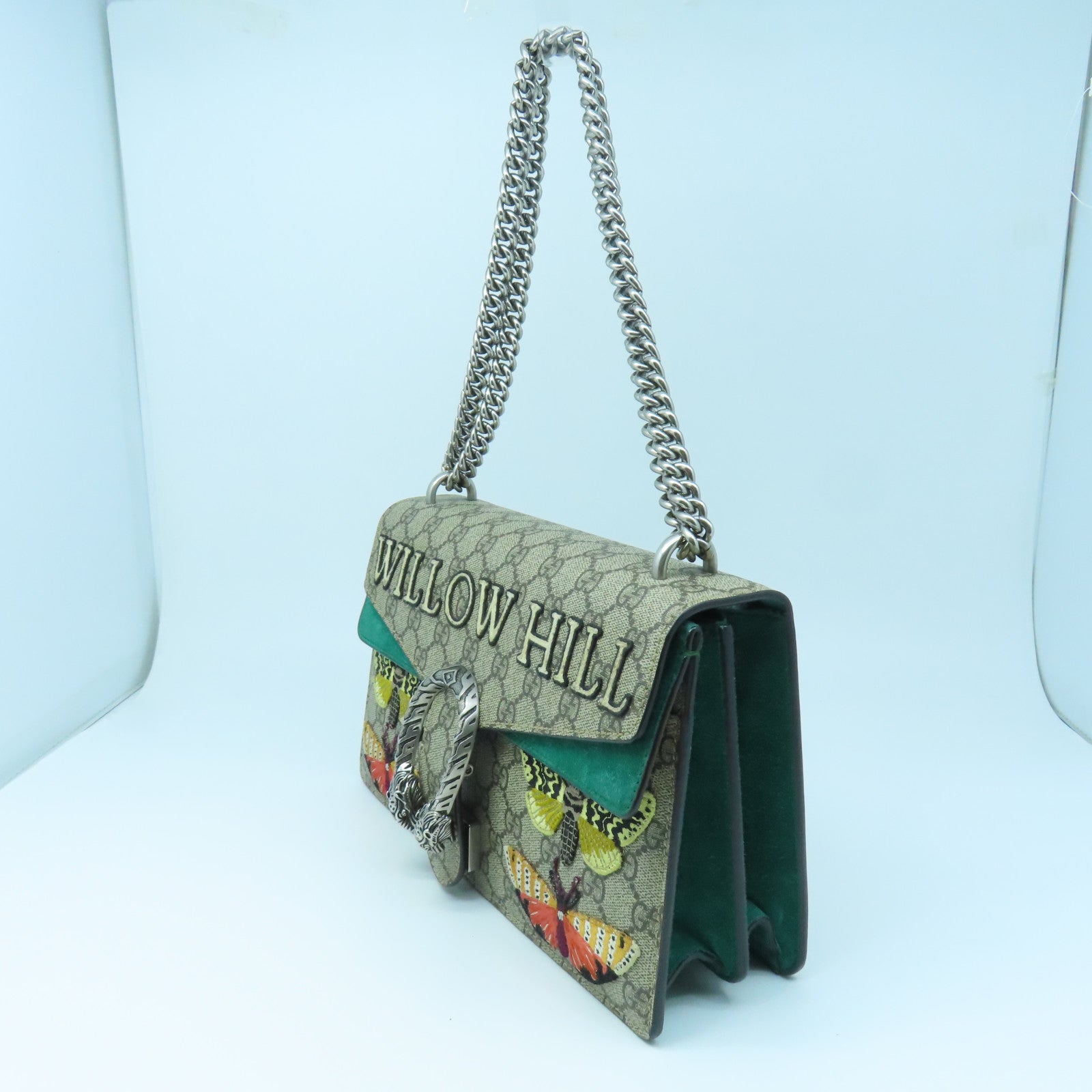GUCCI Coated Canvas GG Supreme Silver Buckle Shoulder Bag Gray