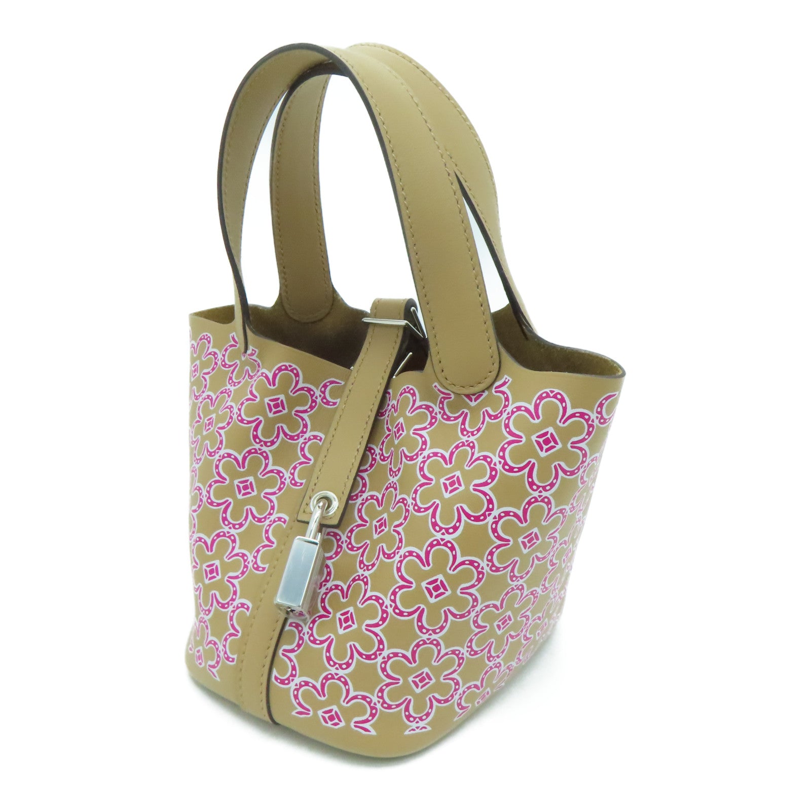 HERMES Swift皮革Micro 14 Lucky Daisy银扣手挽袋Chai/啡色