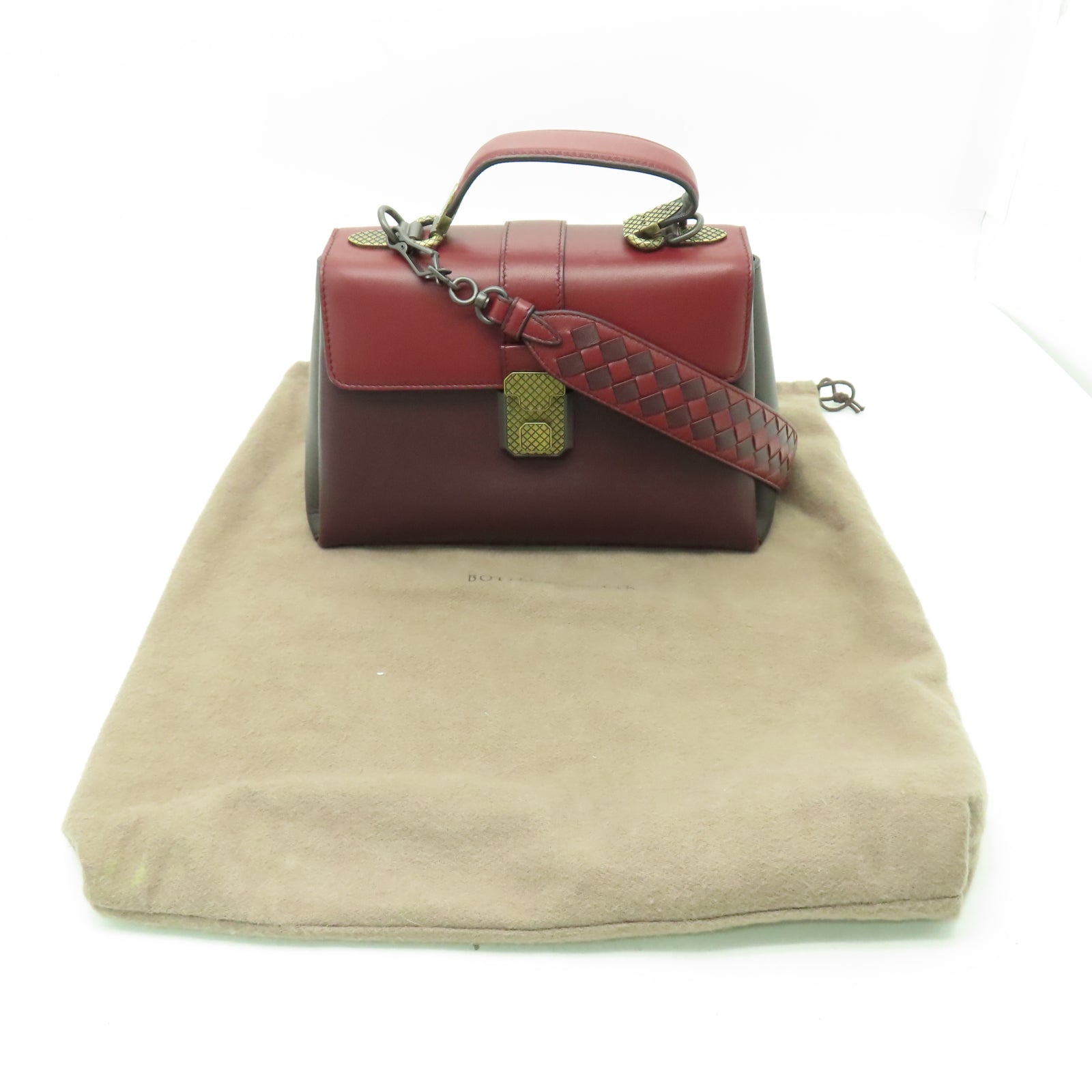 BOTTEGA VENETA 牛皮皮革2 Way Shoulder金扣手挽肩背兩用袋紅色/棕色