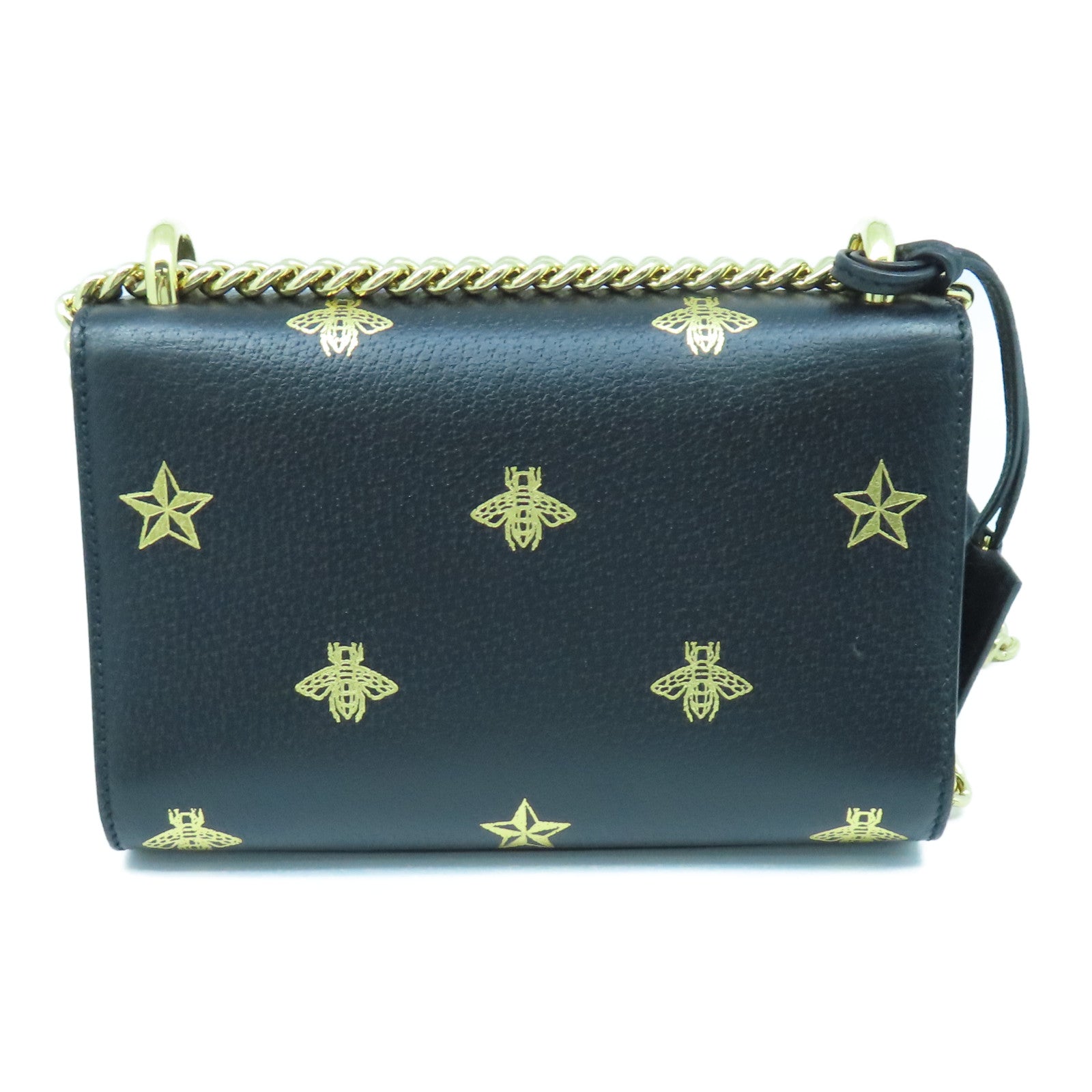 GUCCI 牛皮皮革Padlock Bee Star金扣鏈帶肩背袋黑色
