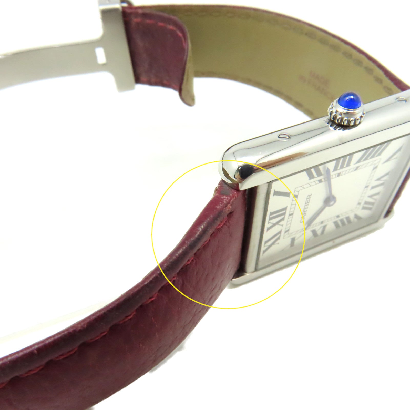 CARTIER Tank Solo GM Watch不鏽鋼/牛皮皮帶石英機芯手錶白色