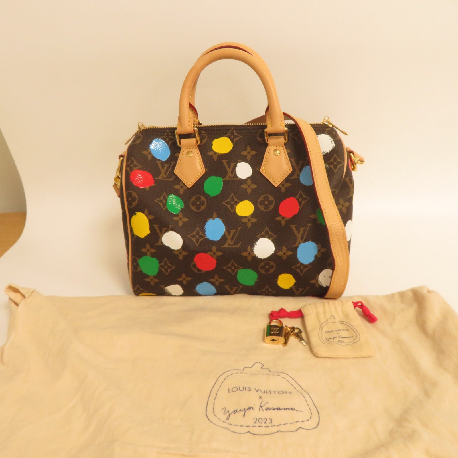 LOUIS VUITTON Monogram YK X LV Speedy Bandouliere 25金扣手挽肩背兩用袋啡色