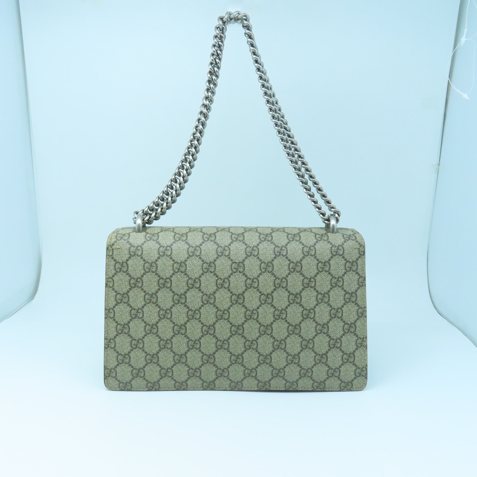 GUCCI Coated Canvas GG Supreme Silver Buckle Shoulder Bag Gray