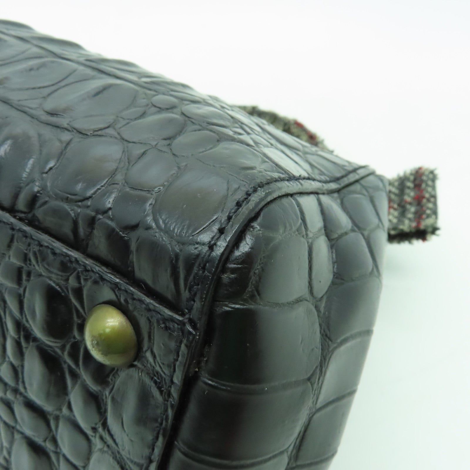 Miu Miu 牛皮皮革/斜紋軟呢Handbag金扣手挽袋黑色