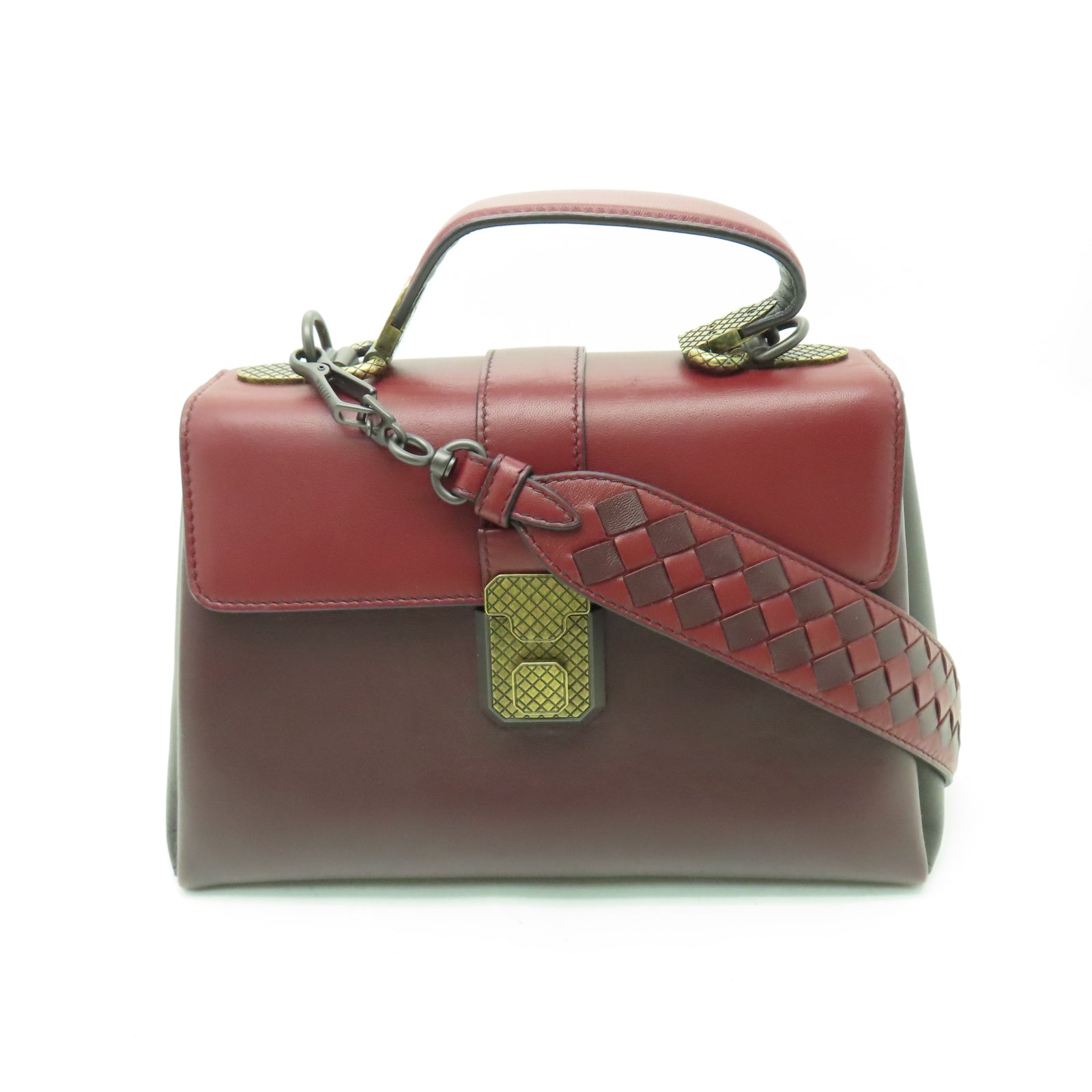 BOTTEGA VENETA 牛皮皮革2 Way Shoulder金扣手挽肩背兩用袋紅色/棕色