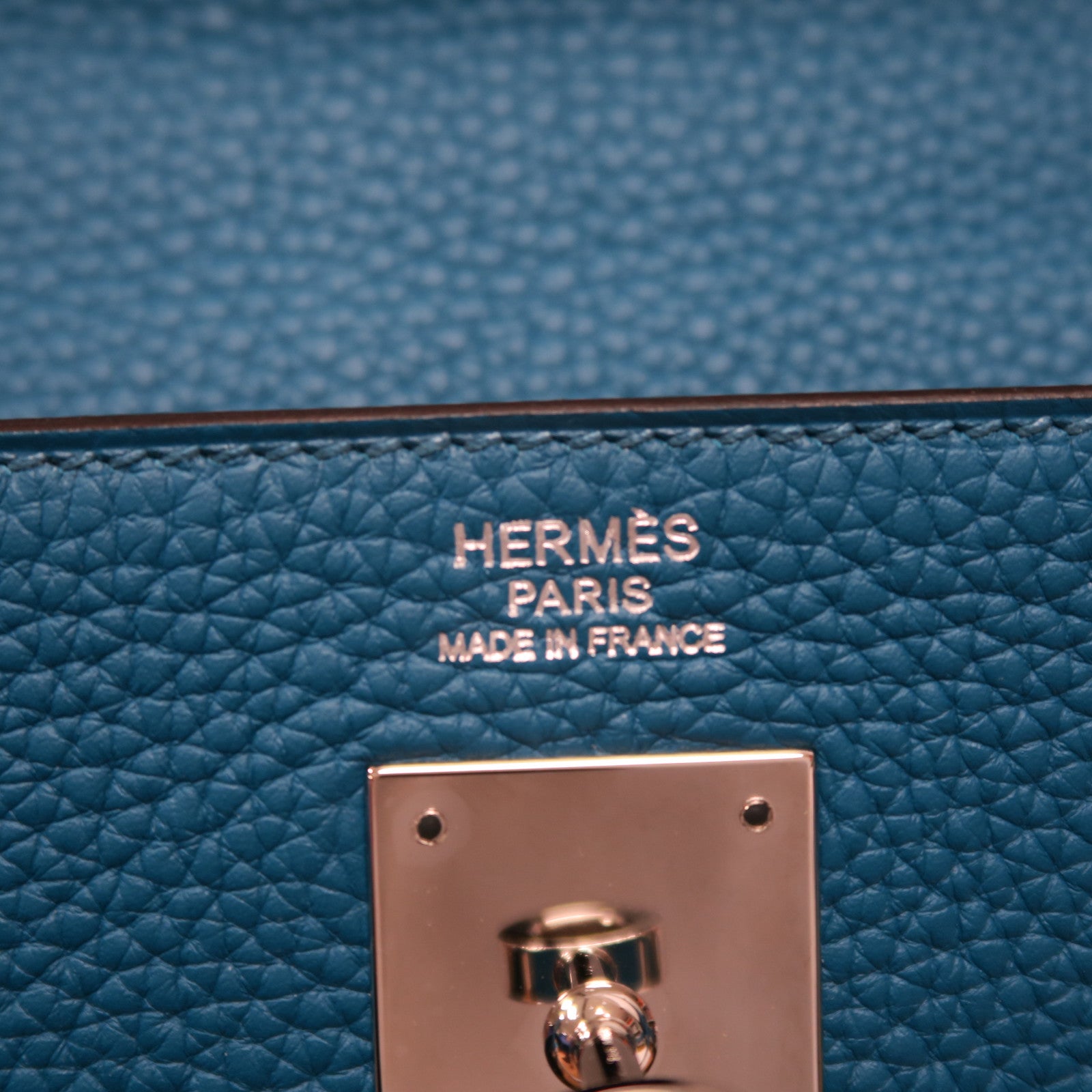 HERMES Clemence皮革Kelly 32銀扣手挽肩背兩用袋伊茲密爾藍色