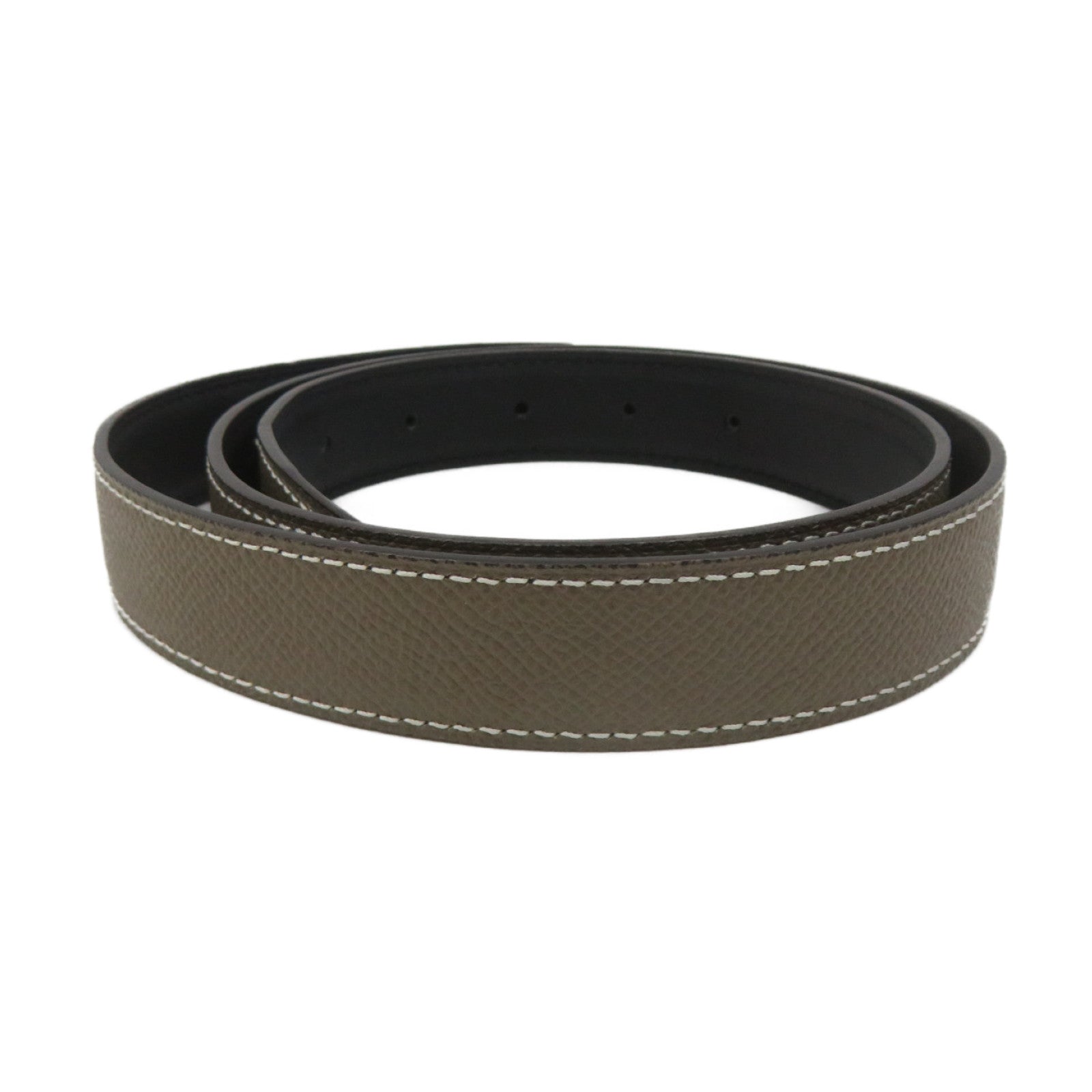 HERMES Epsom Leather/Swiftpige Belt Silver Buckle Leather Belt Black/Etoupe Black/Brown