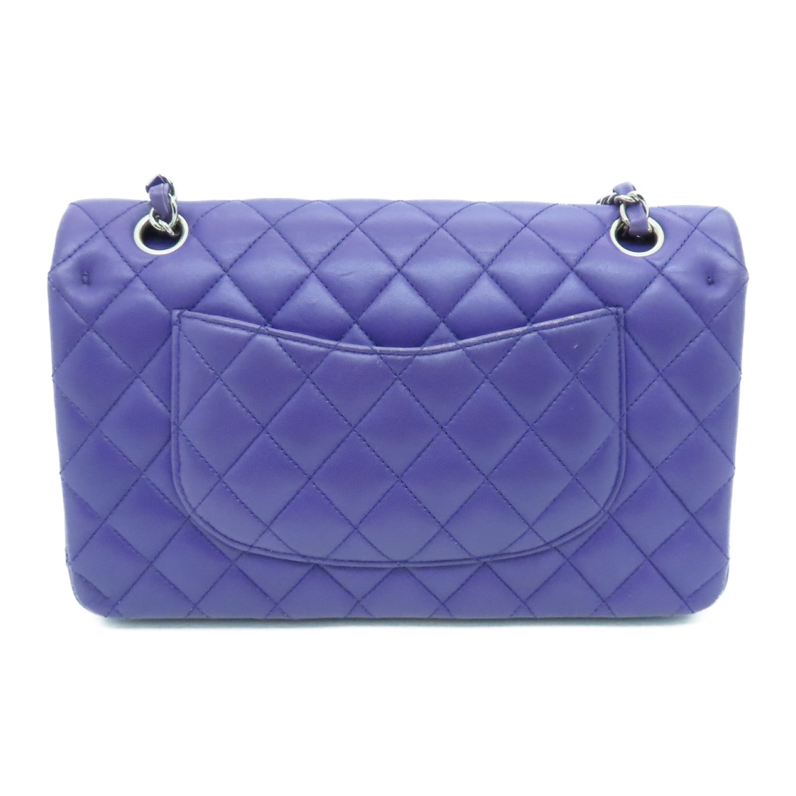 CHANEL 菱格羊皮皮革Classic 25cm銀扣鏈帶肩背袋紫色– Brand Off