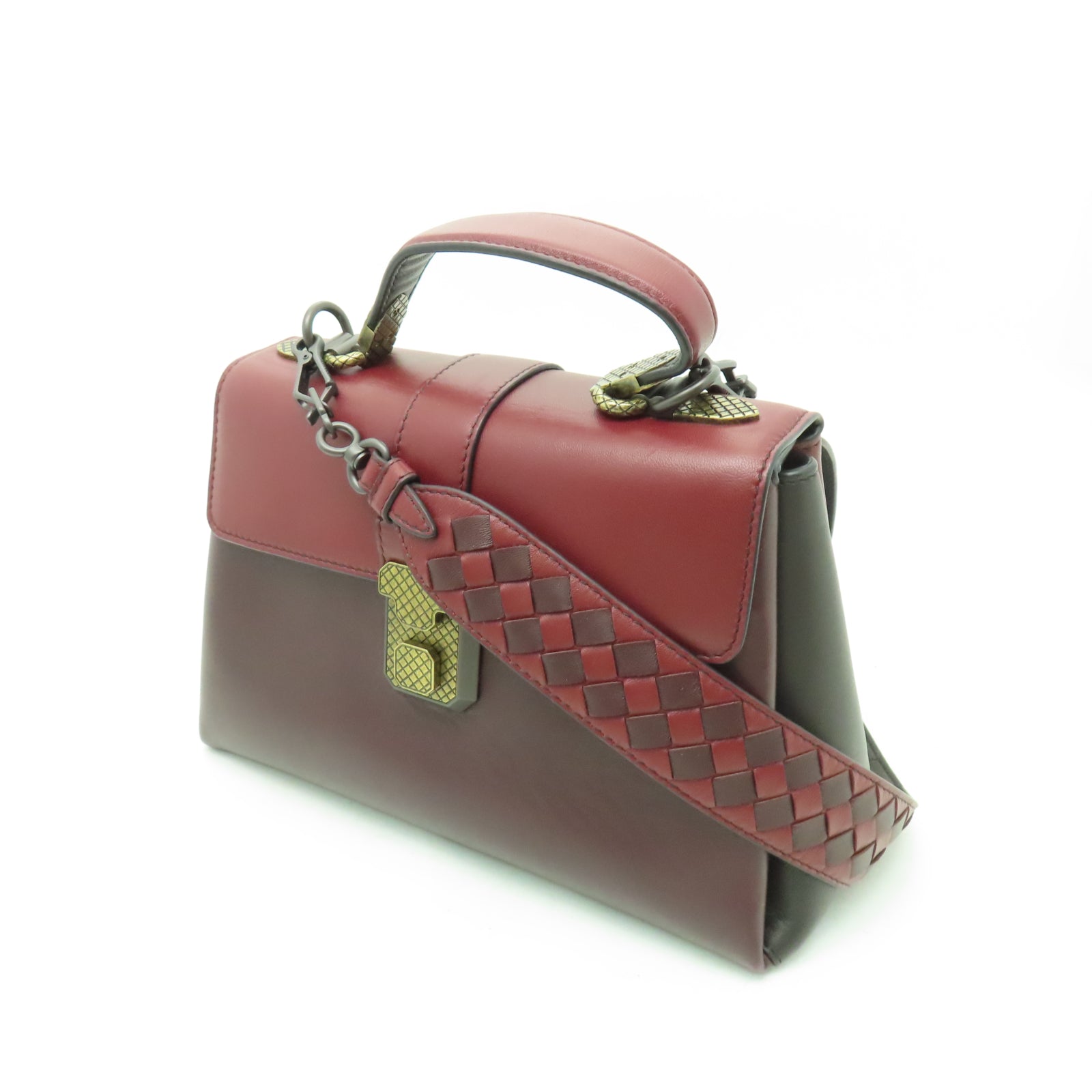BOTTEGA VENETA 牛皮皮革2 Way Shoulder金扣手挽肩背兩用袋紅色/棕色
