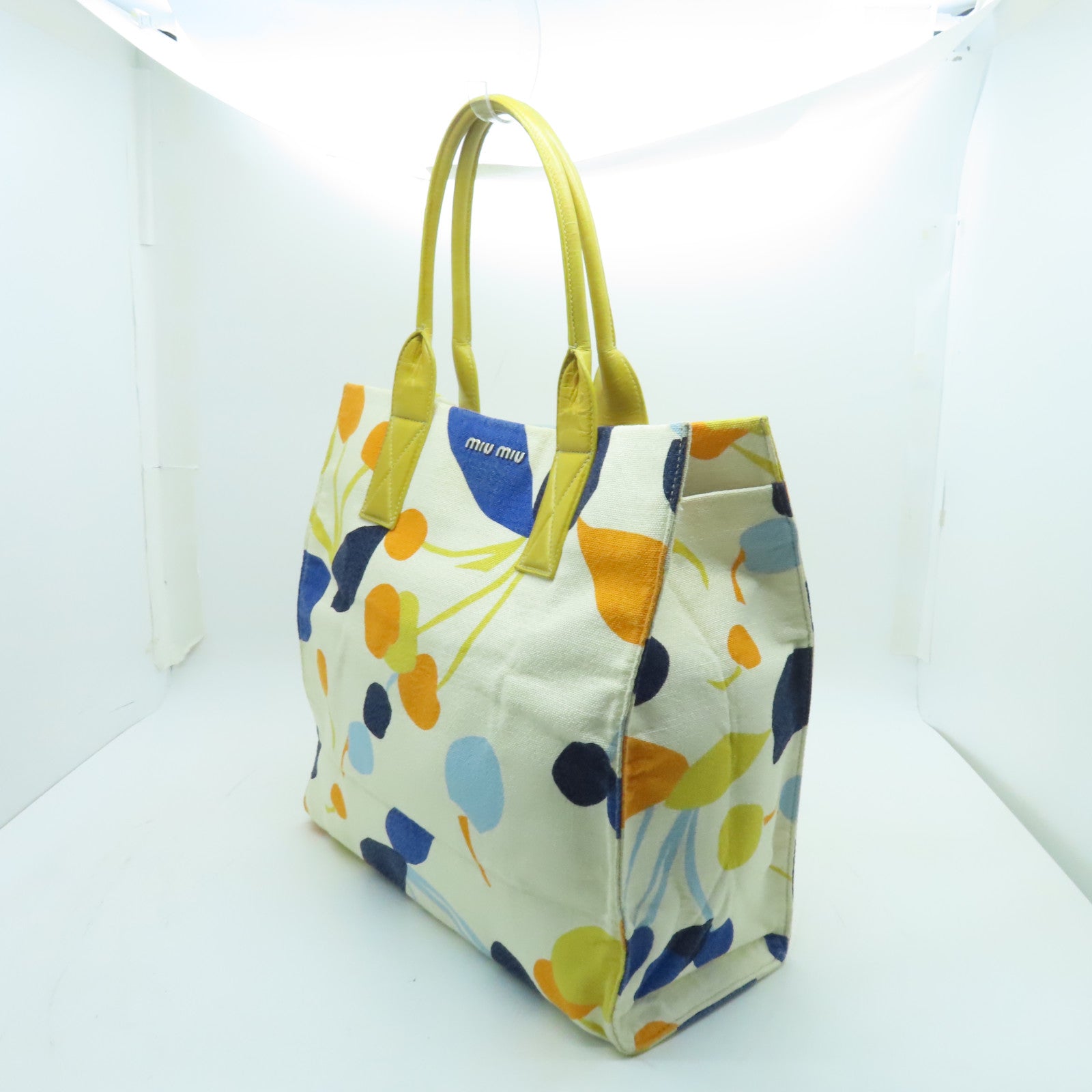 Miu Miu 【激減優惠】帆布Tote Bag銀扣手挽袋白色彩色