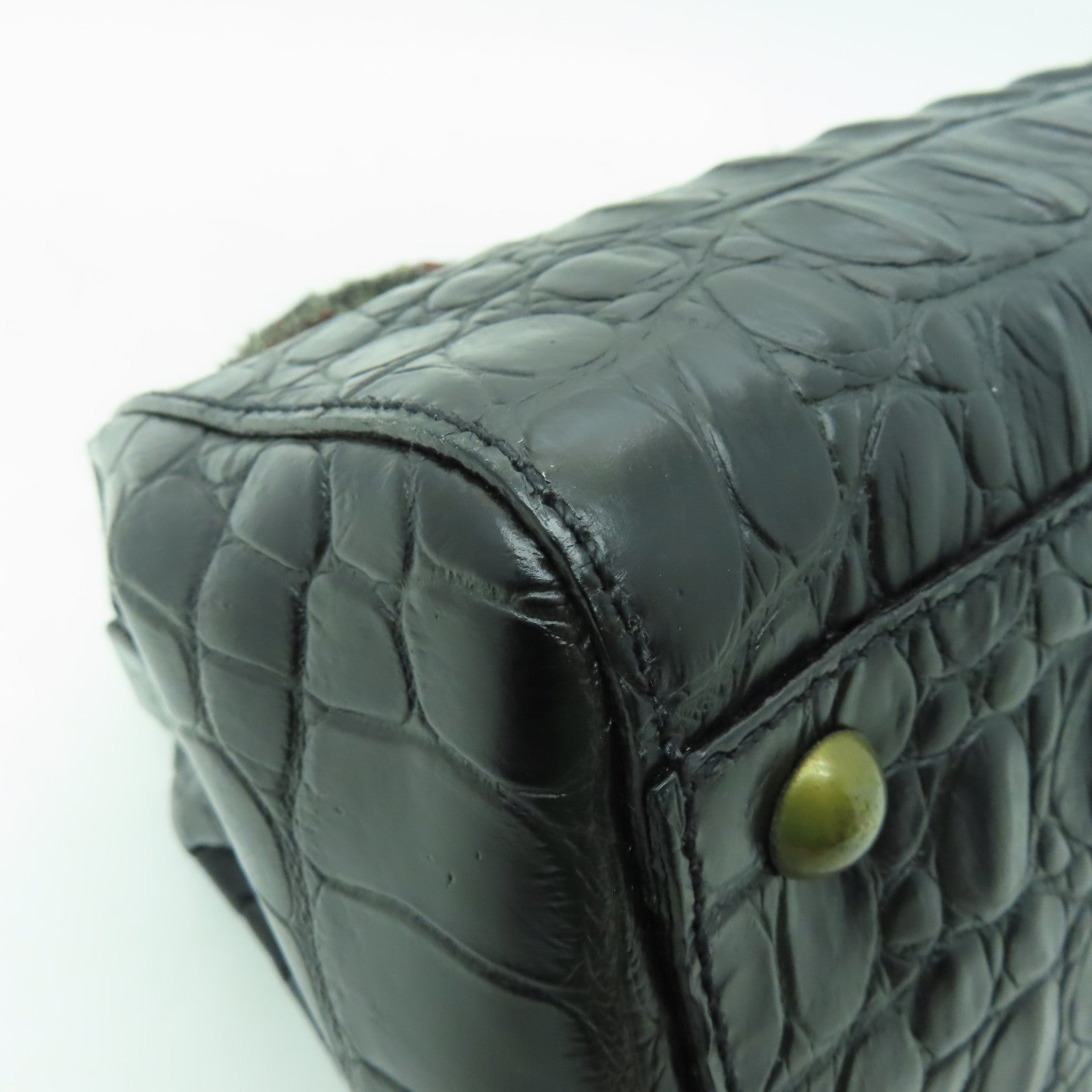 Miu Miu 牛皮皮革/斜紋軟呢Handbag金扣手挽袋黑色