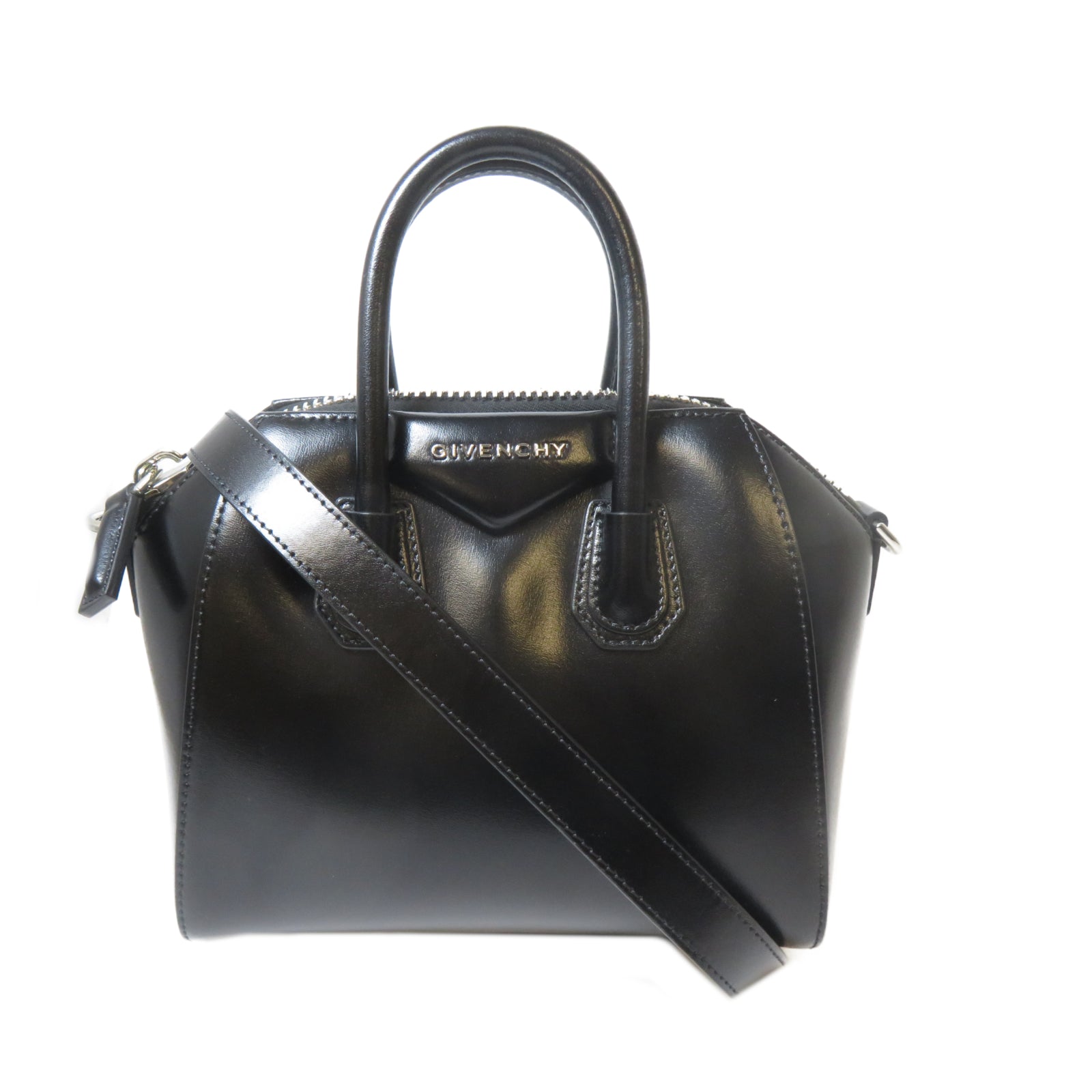 GIVENCHY 羊皮皮革2 Way Shoulder銀扣手挽肩背兩用袋黑色