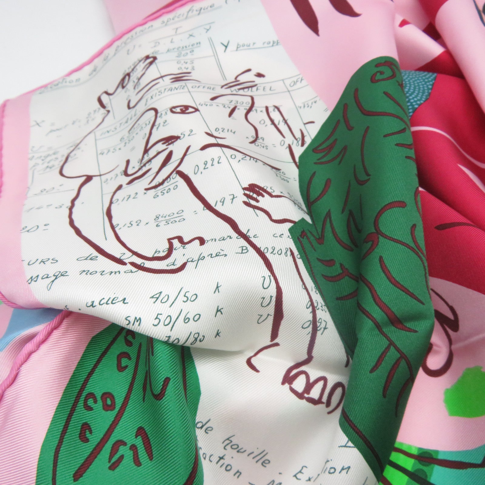 HERMES 【激減優惠】 絲質Scarf絲巾粉紅色/綠色