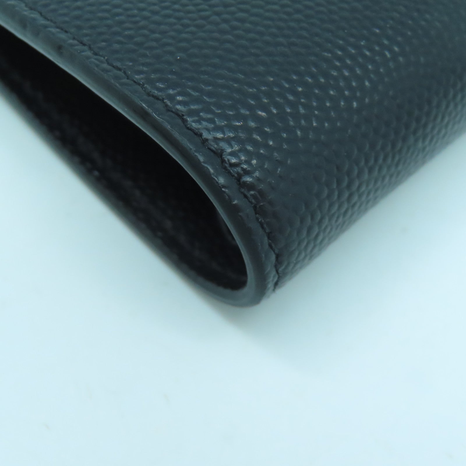 SAINT LAURENT 牛皮皮革Card Wallet黑扣卡片套黑色